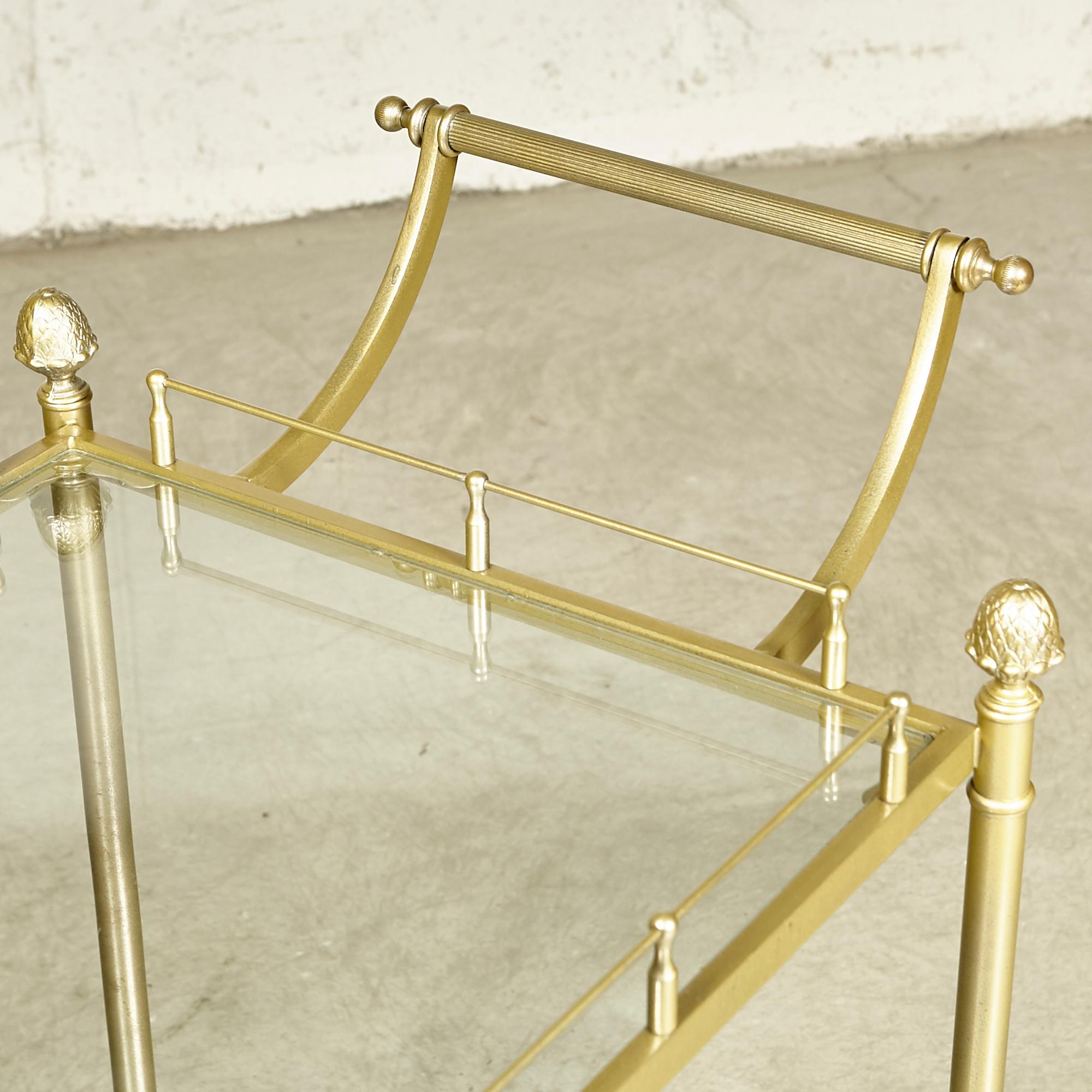 Brass and Glass Rolling Service Cart, 1960s (Messing) im Angebot