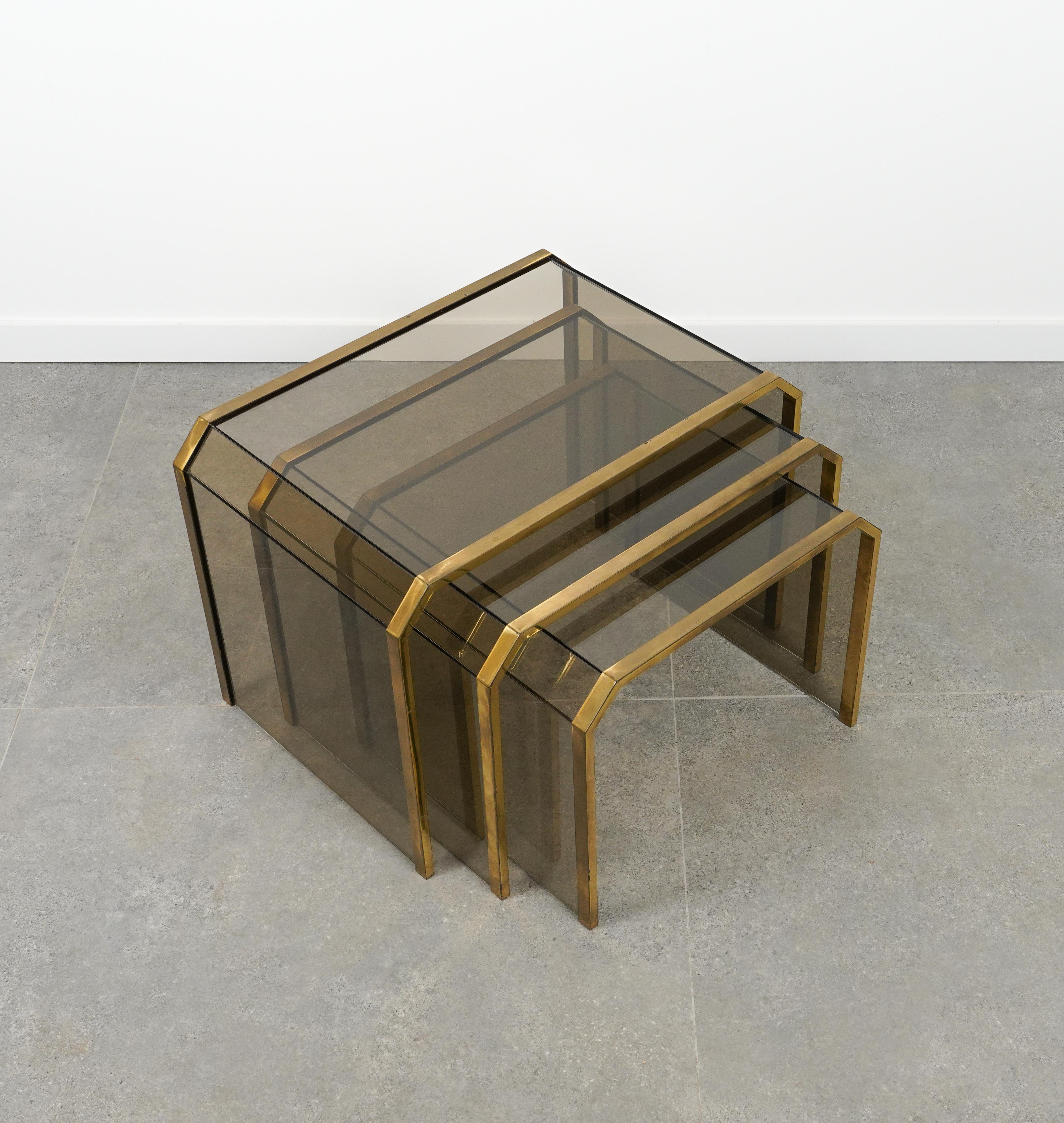 Brass & Glass Set of Three Nesting Tables Gallotti & Radice Style, Italy 1970s For Sale 8