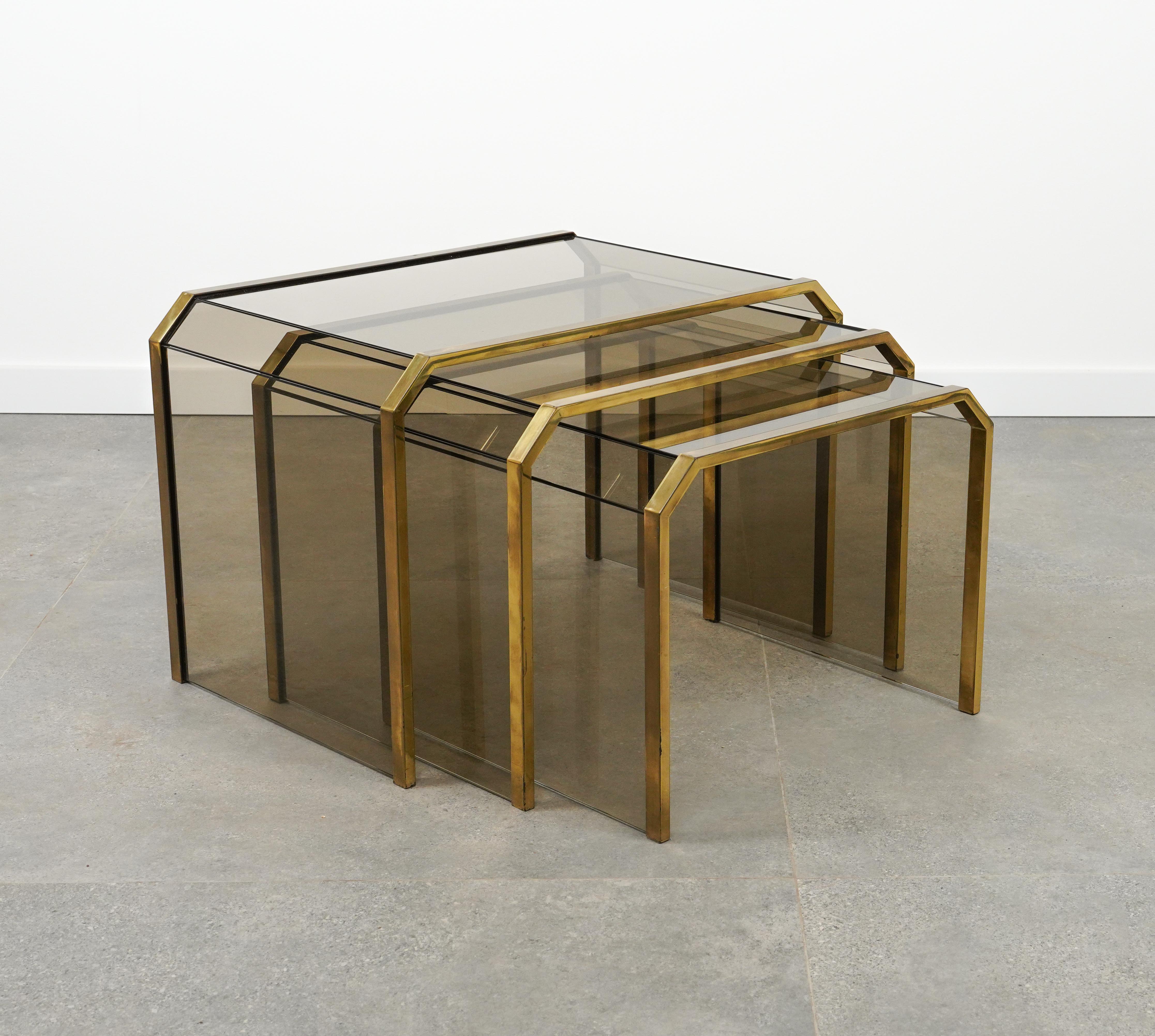 Brass & Glass Set of Three Nesting Tables Gallotti & Radice Style, Italy 1970s For Sale 9