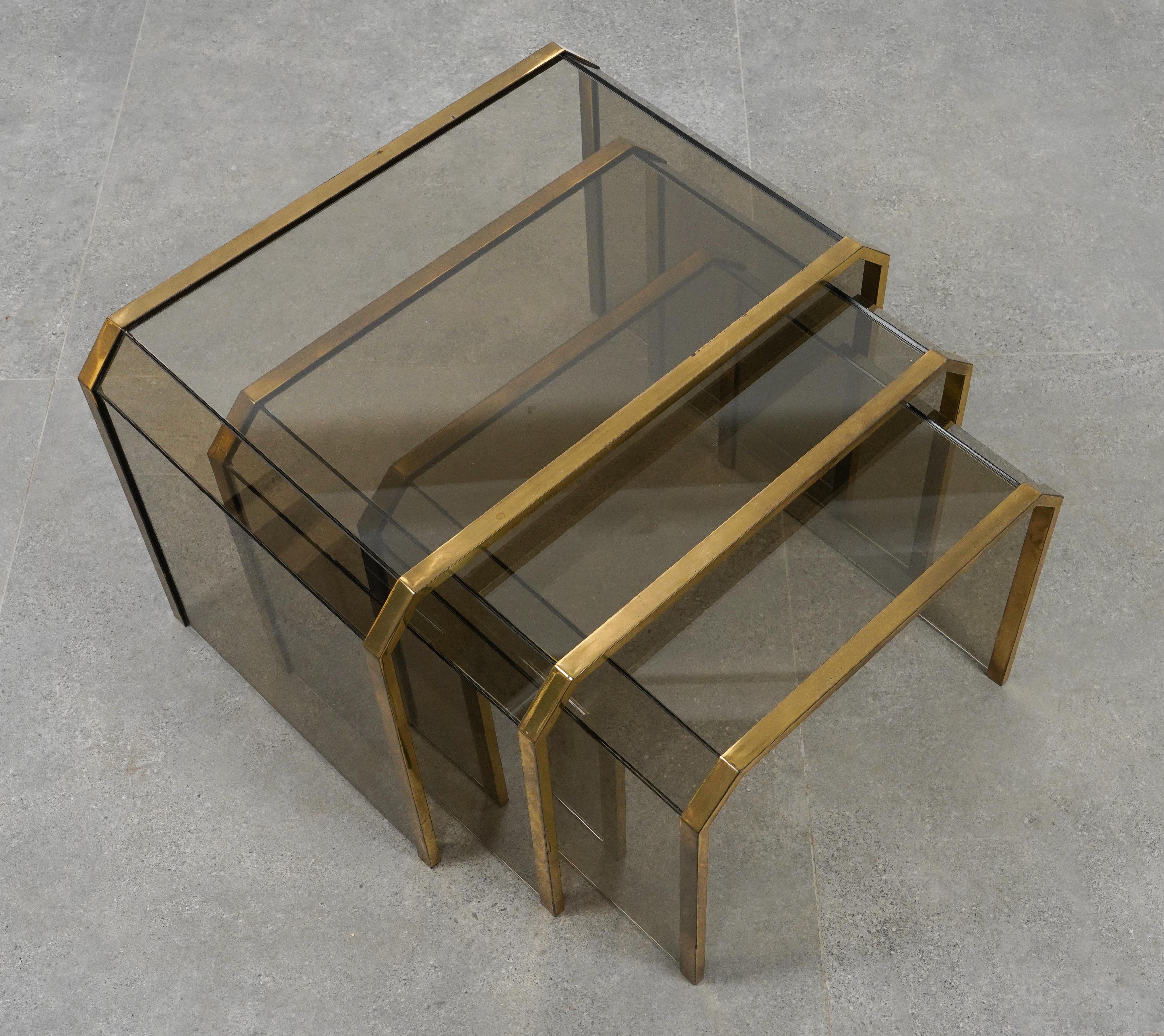 Brass & Glass Set of Three Nesting Tables Gallotti & Radice Style, Italy 1970s For Sale 10