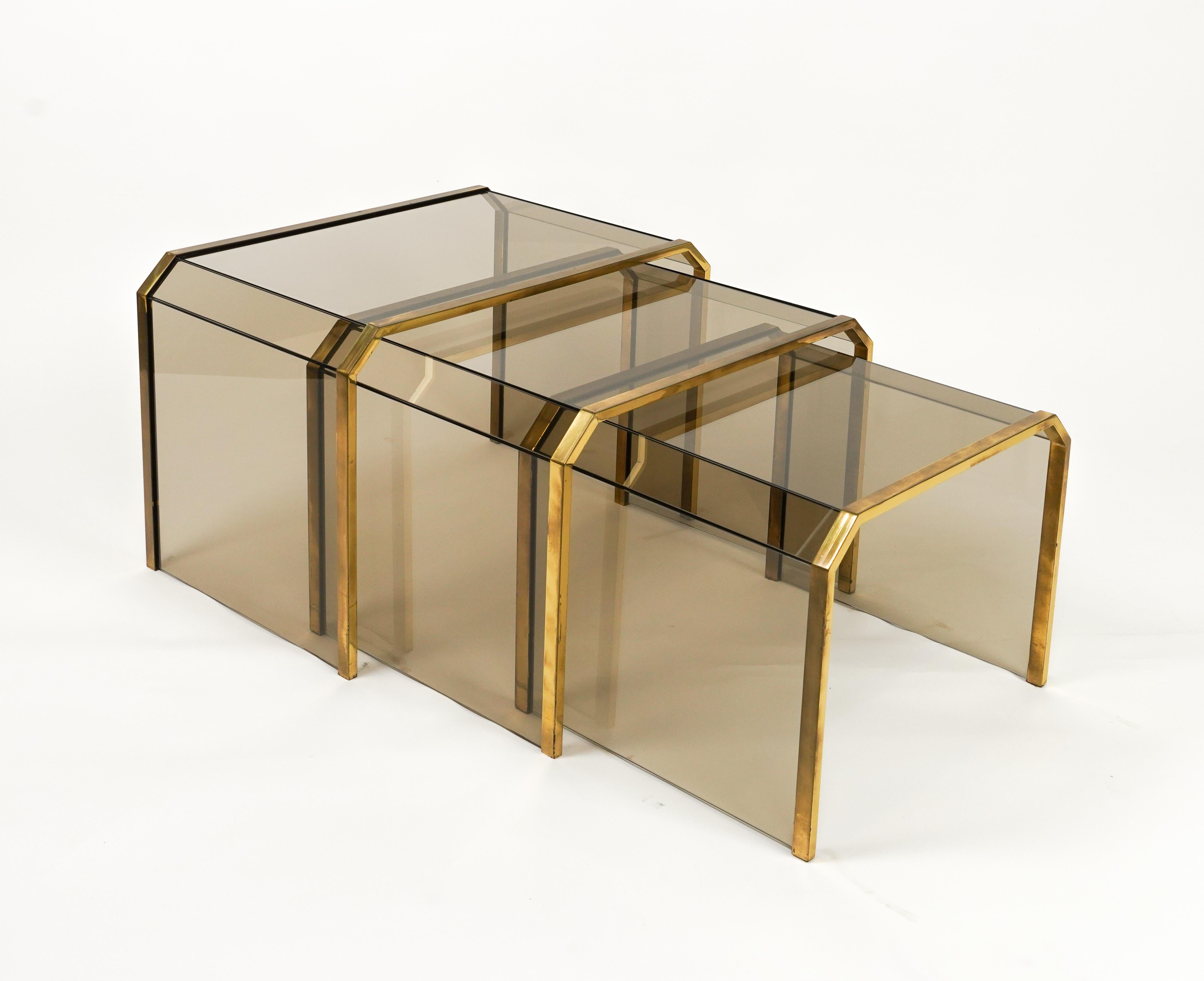 Brass & Glass Set of Three Nesting Tables Gallotti & Radice Style, Italy 1970s For Sale 12