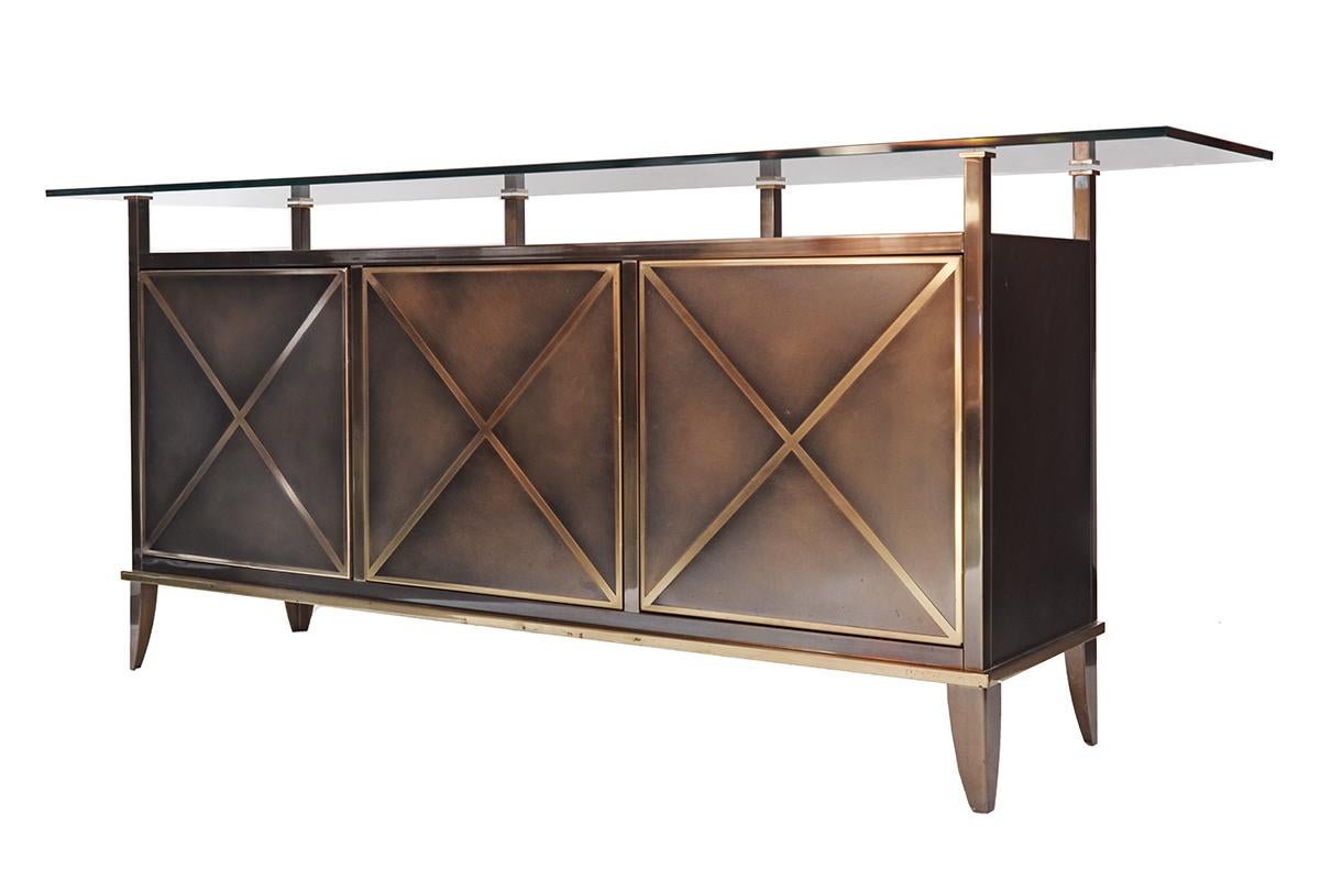 Brass, Glass Sideboard by Belgo Chrome DeWulf Selection, 1980s In Good Condition For Sale In The Hague, NL