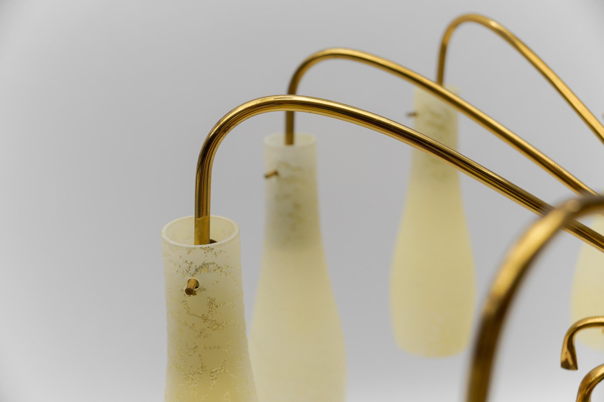 Brass & Glass Sputnik Chandelier with 10 Lights, 1950s Italy For Sale 4