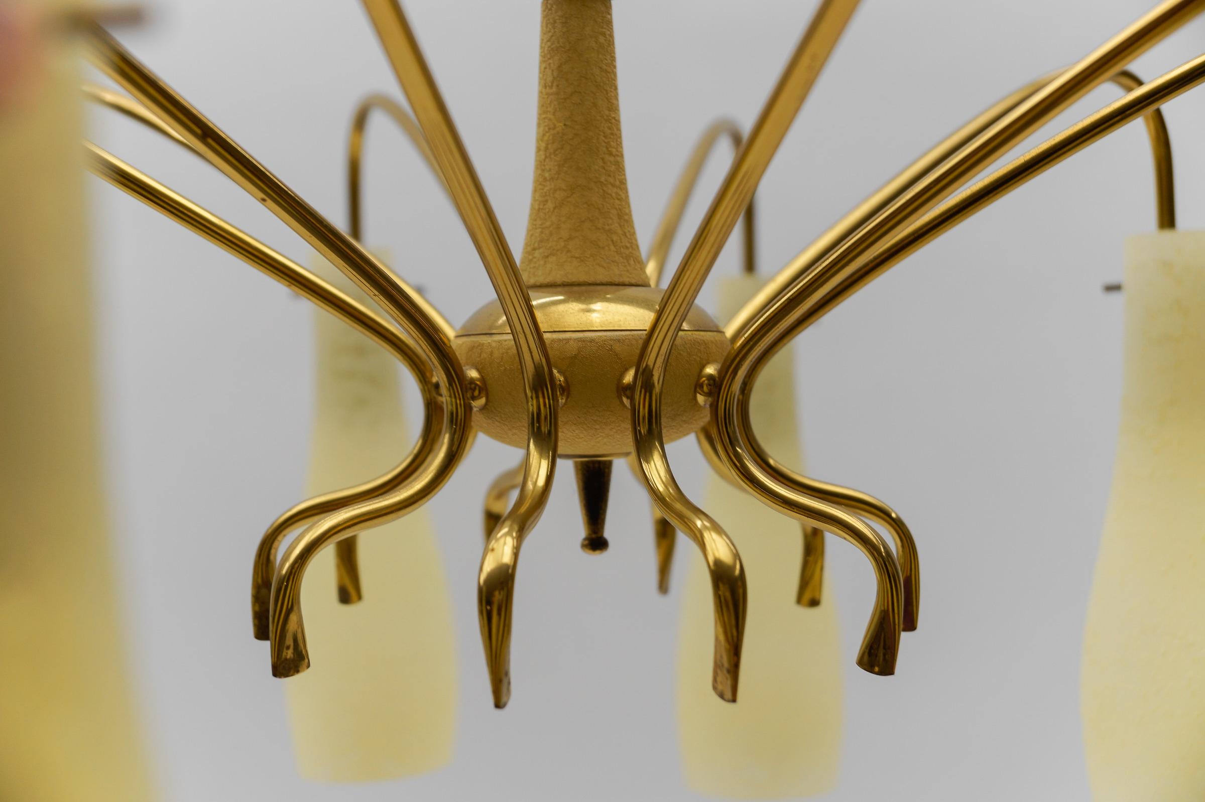 Brass & Glass Sputnik Chandelier with 10 Lights, 1950s Italy For Sale 6