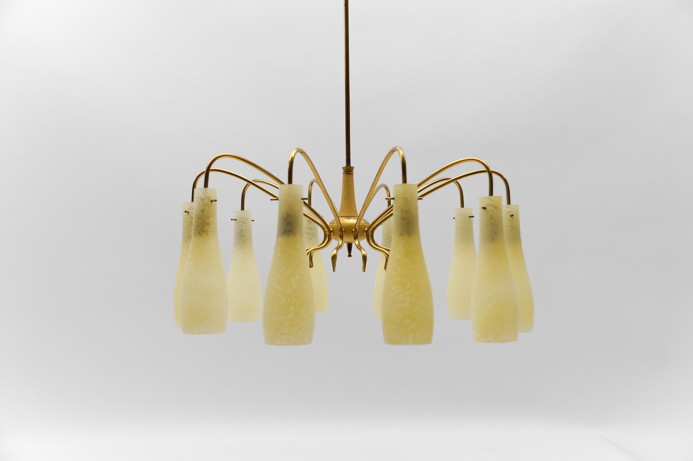 Italian Brass & Glass Sputnik Chandelier with 10 Lights, 1950s Italy For Sale