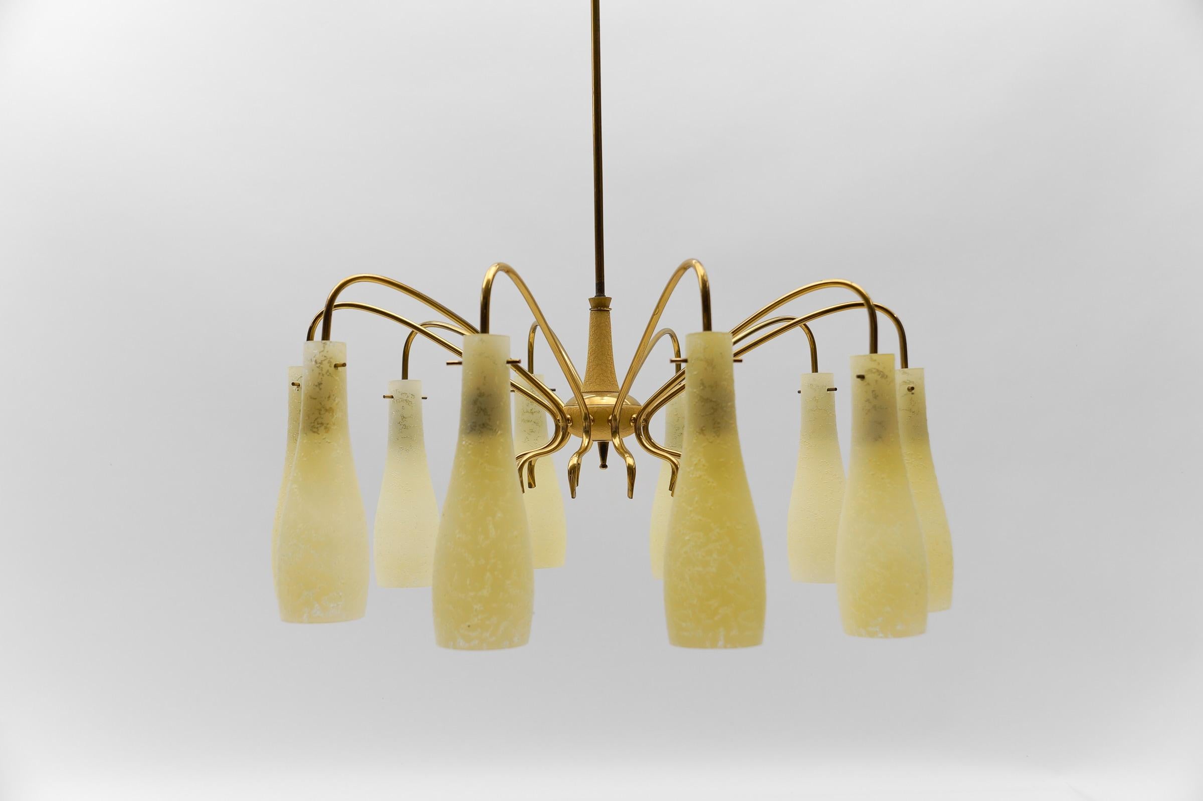 Mid-20th Century Brass & Glass Sputnik Chandelier with 10 Lights, 1950s Italy For Sale