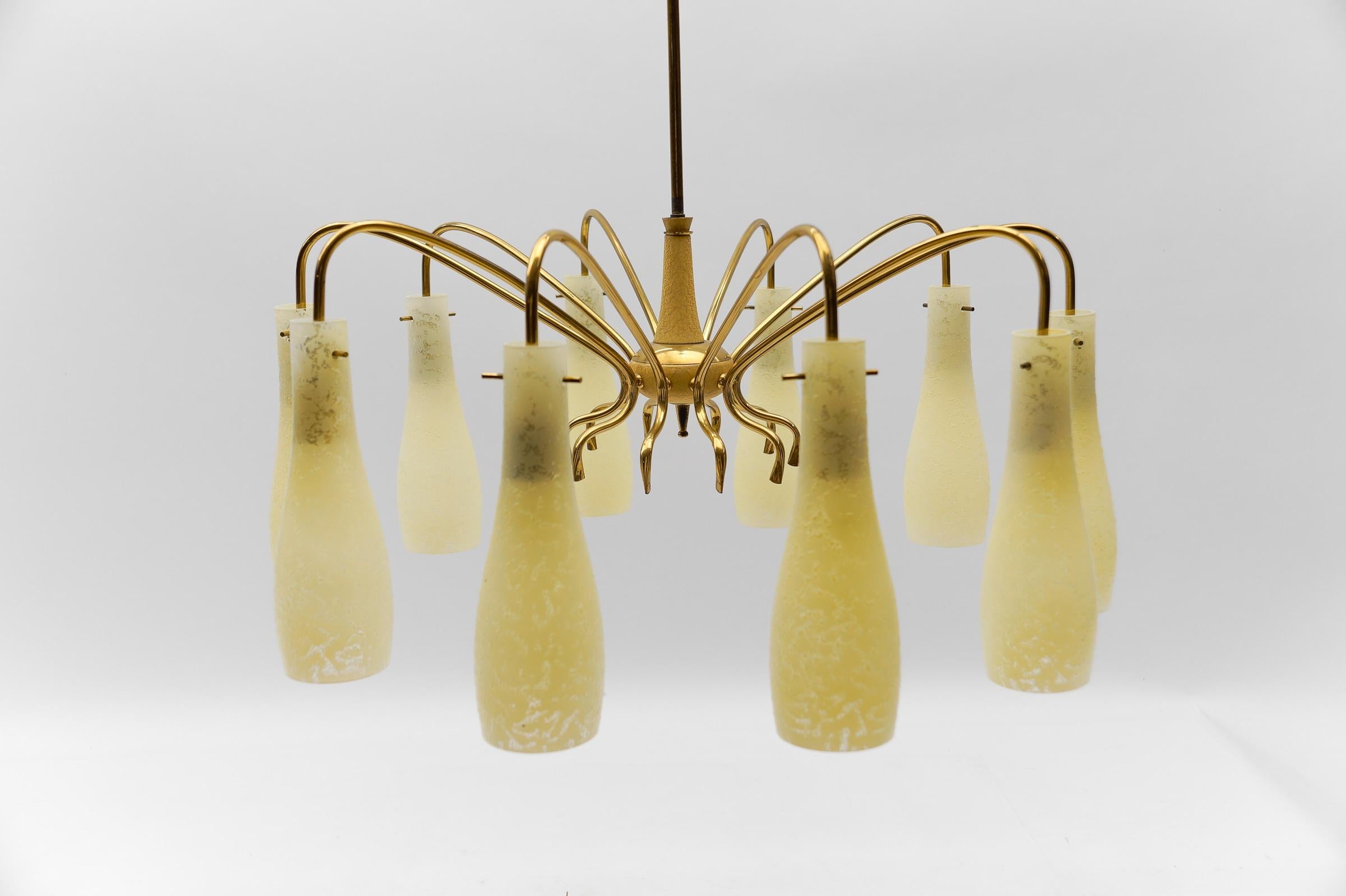 Brass & Glass Sputnik Chandelier with 10 Lights, 1950s Italy For Sale 1