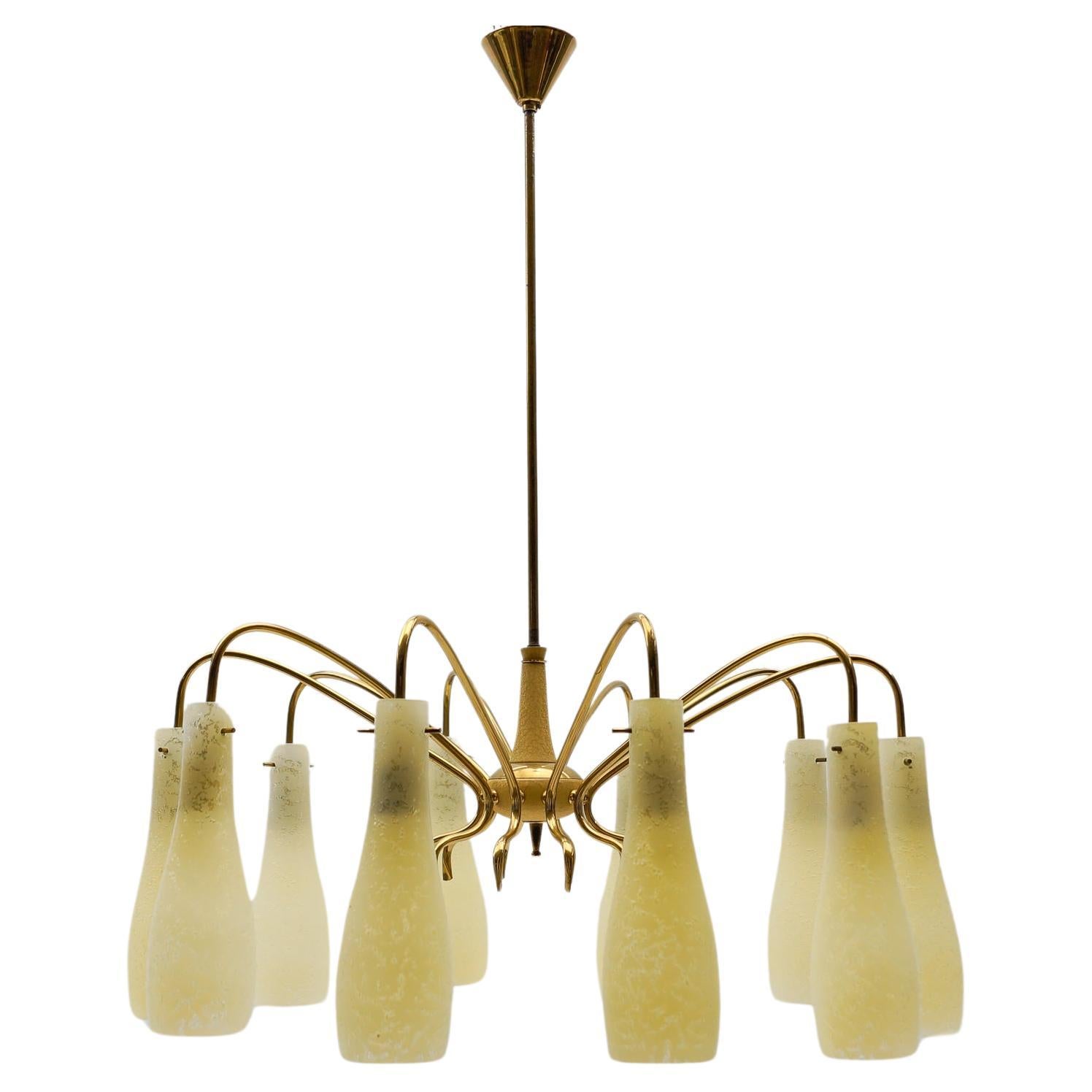 Brass & Glass Sputnik Chandelier with 10 Lights, 1950s Italy For Sale