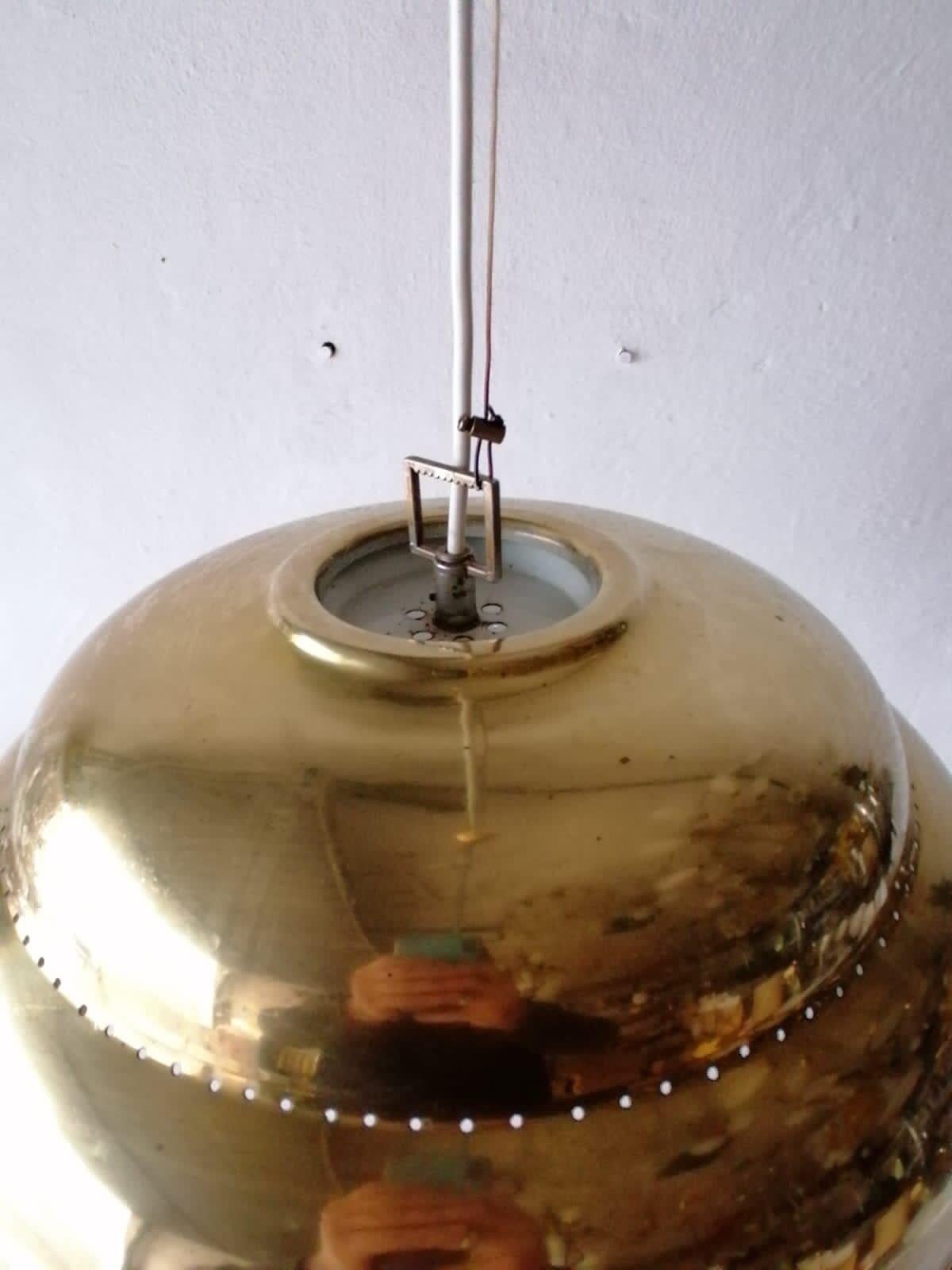 Mid-Century Modern Brass & Glass Suspension Pendant Lamp Style of Paavo Tynell, 1960s Finland