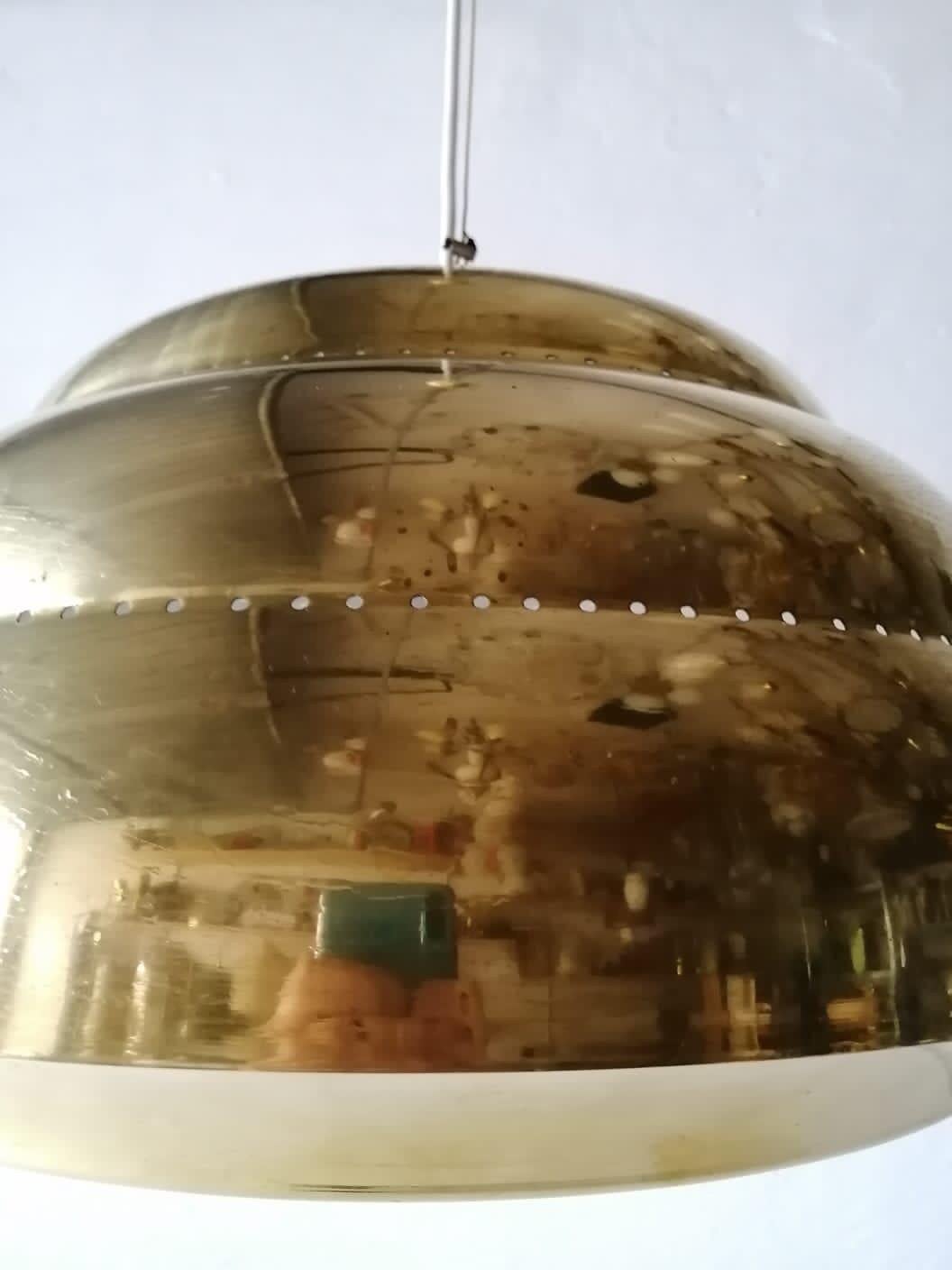 Finnish Brass & Glass Suspension Pendant Lamp Style of Paavo Tynell, 1960s Finland