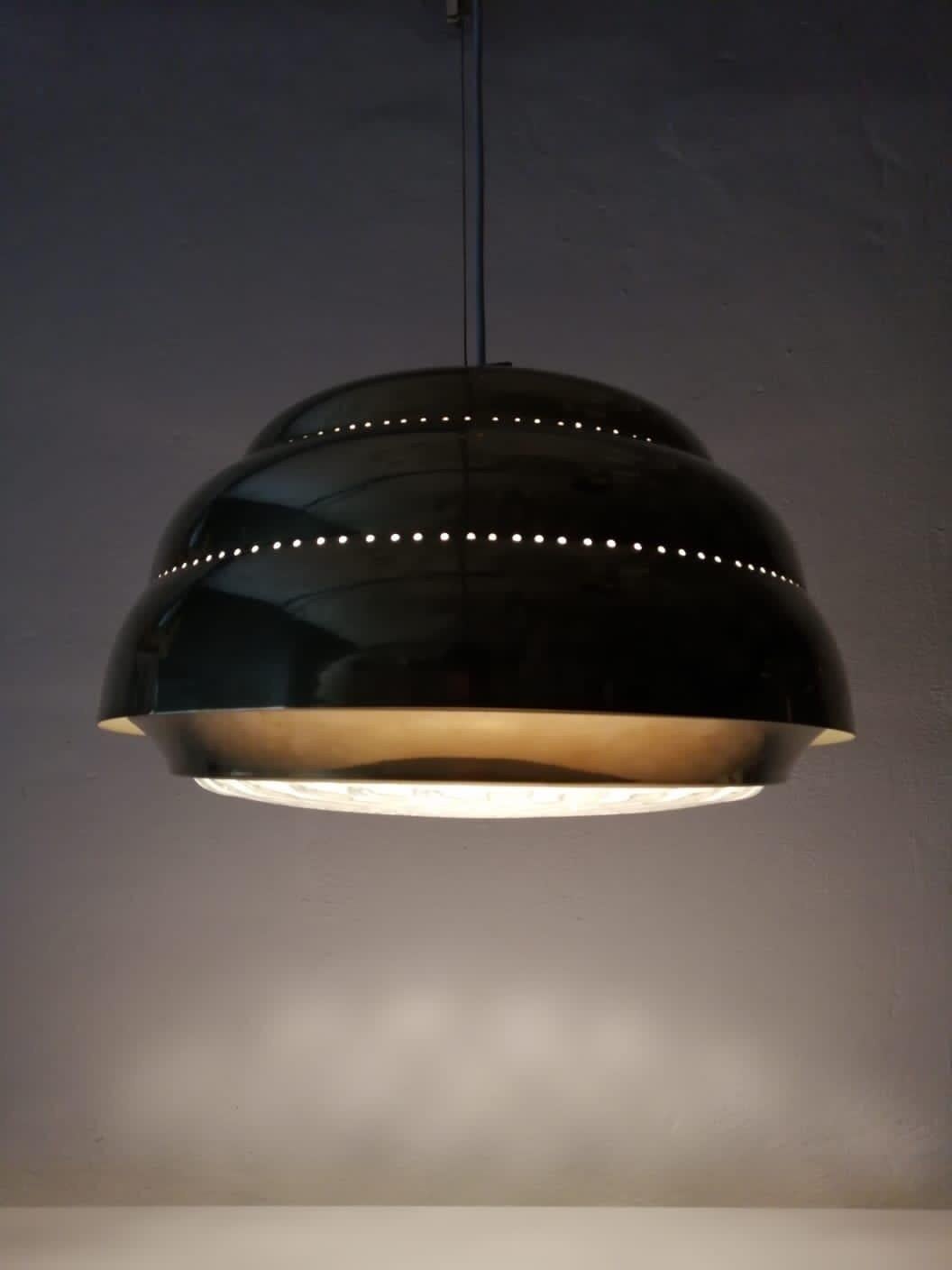 Brass & Glass Suspension Pendant Lamp Style of Paavo Tynell, 1960s Finland In Good Condition In Hagenbach, DE