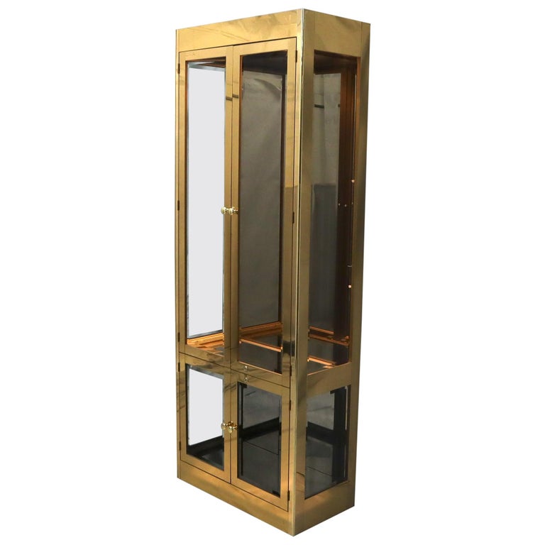 Brass & Glass Tall Mastercraft Cabinet For Sale