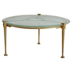 Vintage Brass + Glass Top Round Coffee Table by Lothar Klute, Germany 1980s