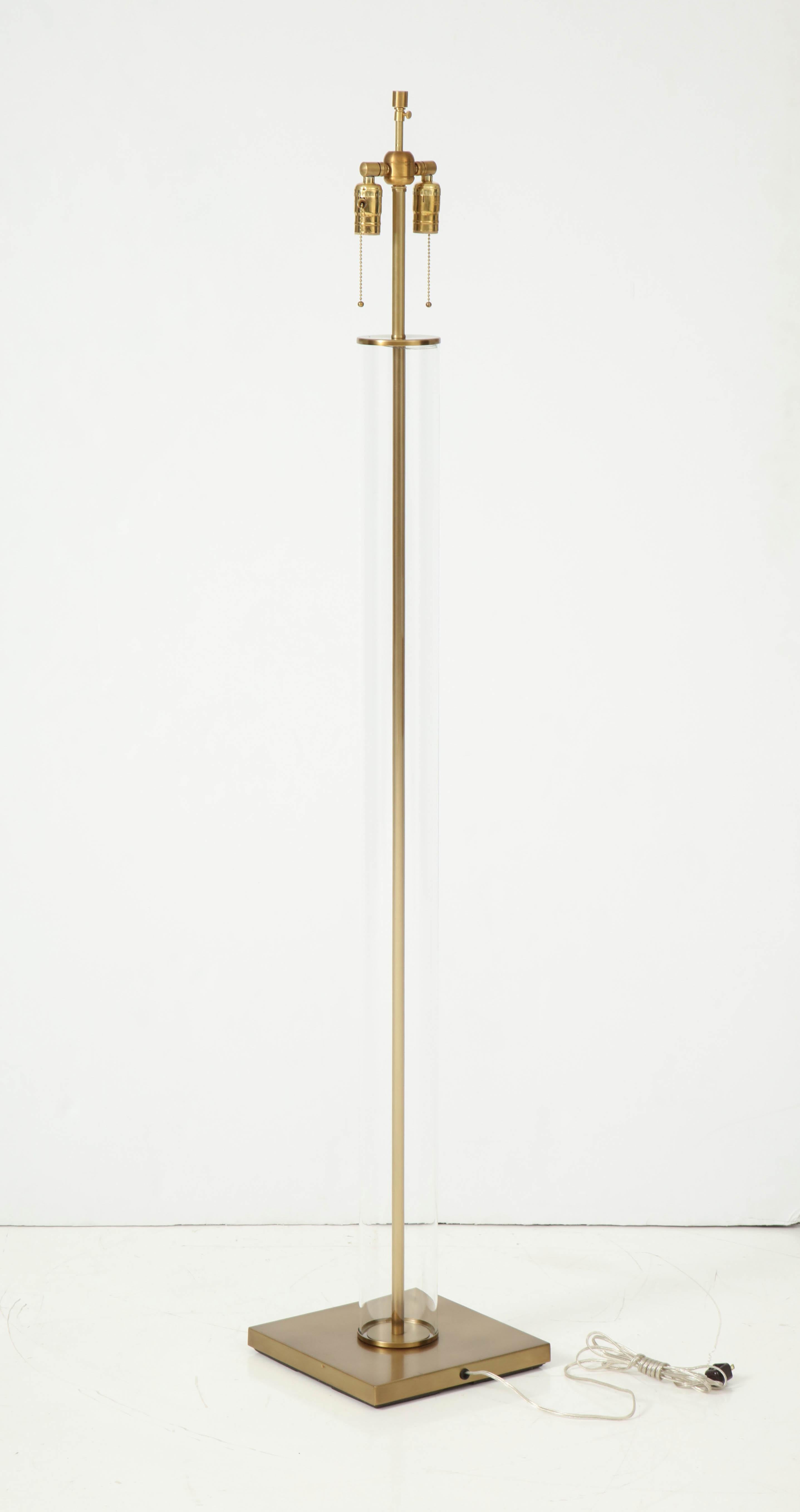 Modern Brass, Glass Tube Floor Lamp For Sale