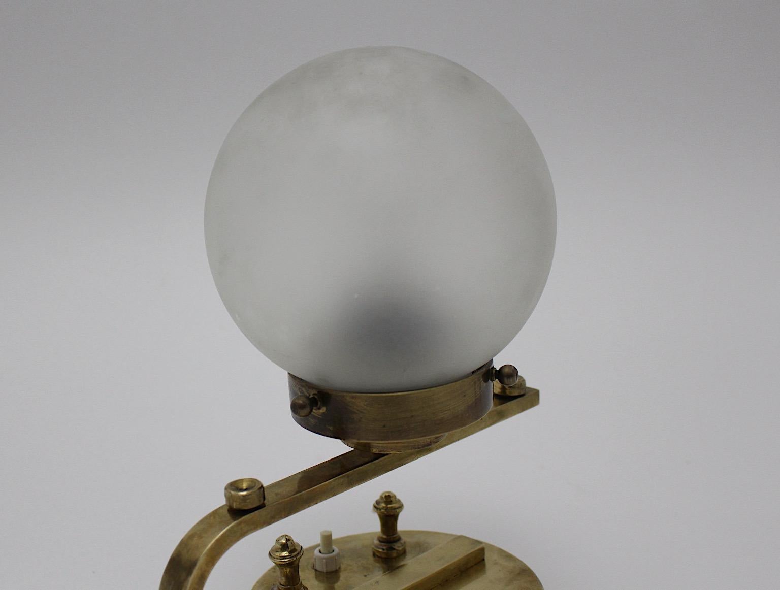 Brass Glass Vintage Art Deco Table Lamp Sconce, circa 1930, Austria For Sale 3