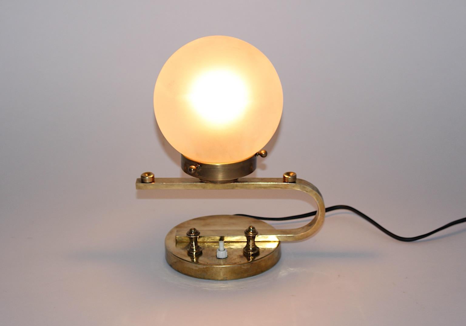 Brass Glass Vintage Art Deco Table Lamp Sconce, circa 1930, Austria For Sale 4