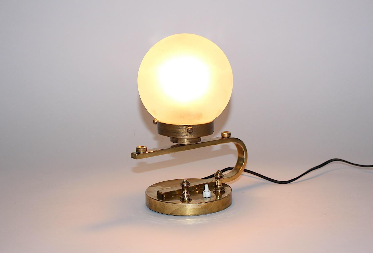 Brass Glass Vintage Art Deco Table Lamp Sconce, circa 1930, Austria For Sale 5