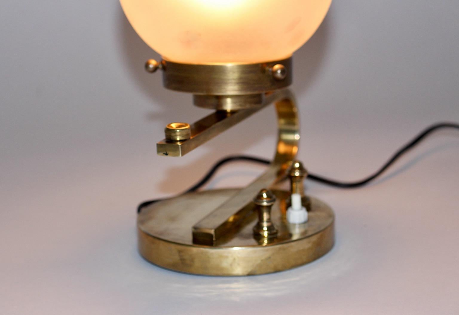 Brass Glass Vintage Art Deco Table Lamp Sconce, circa 1930, Austria For Sale 8
