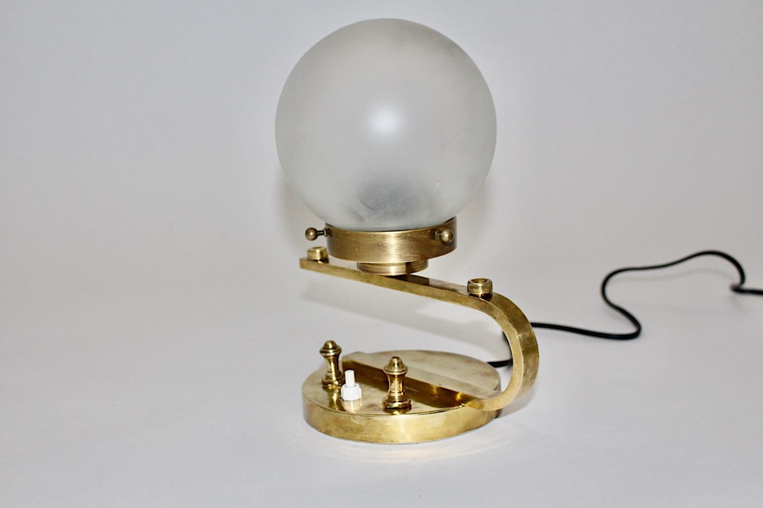 Mid-20th Century Brass Glass Vintage Art Deco Table Lamp Sconce, circa 1930, Austria For Sale