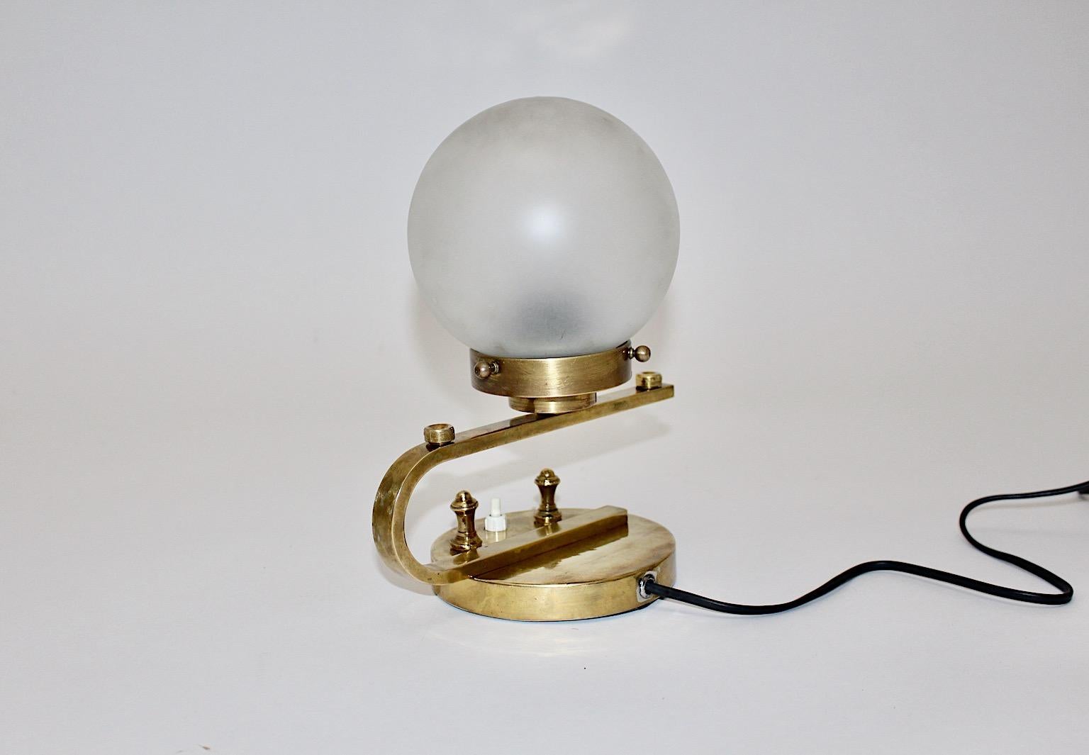 Brass Glass Vintage Art Deco Table Lamp Sconce, circa 1930, Austria For Sale 1