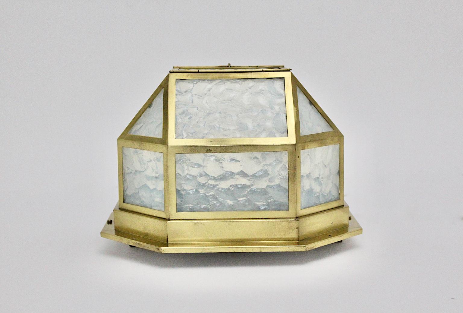 Brass Glass Vintage Jugendstil Flushmount or Sconce circa 1903 Vienna For Sale 15