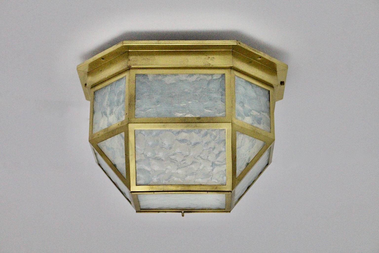 20th Century Brass Glass Vintage Jugendstil Flushmount or Sconce circa 1903 Vienna For Sale