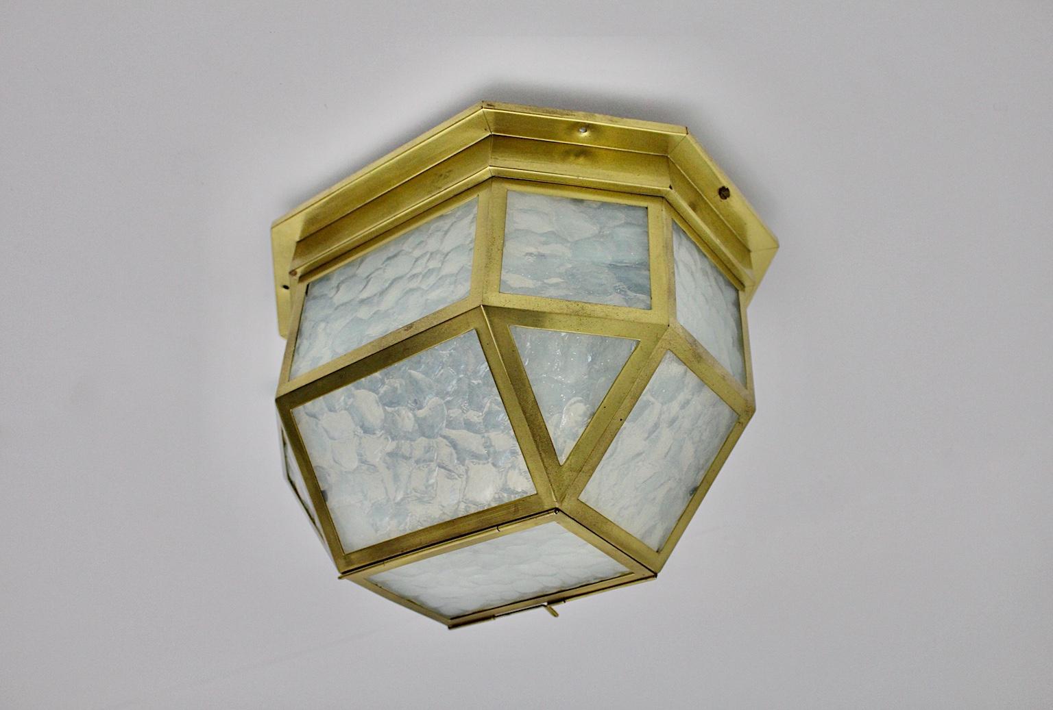 Brass Glass Vintage Jugendstil Flushmount or Sconce circa 1903 Vienna For Sale 1