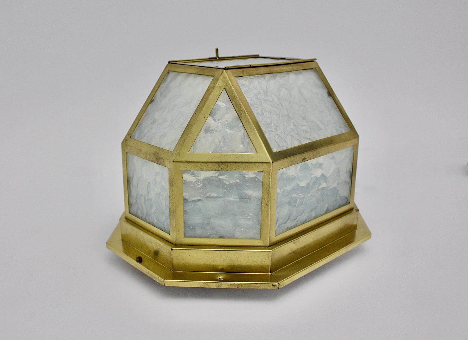 Brass Glass Vintage Jugendstil Flushmount or Sconce circa 1903 Vienna For Sale 4