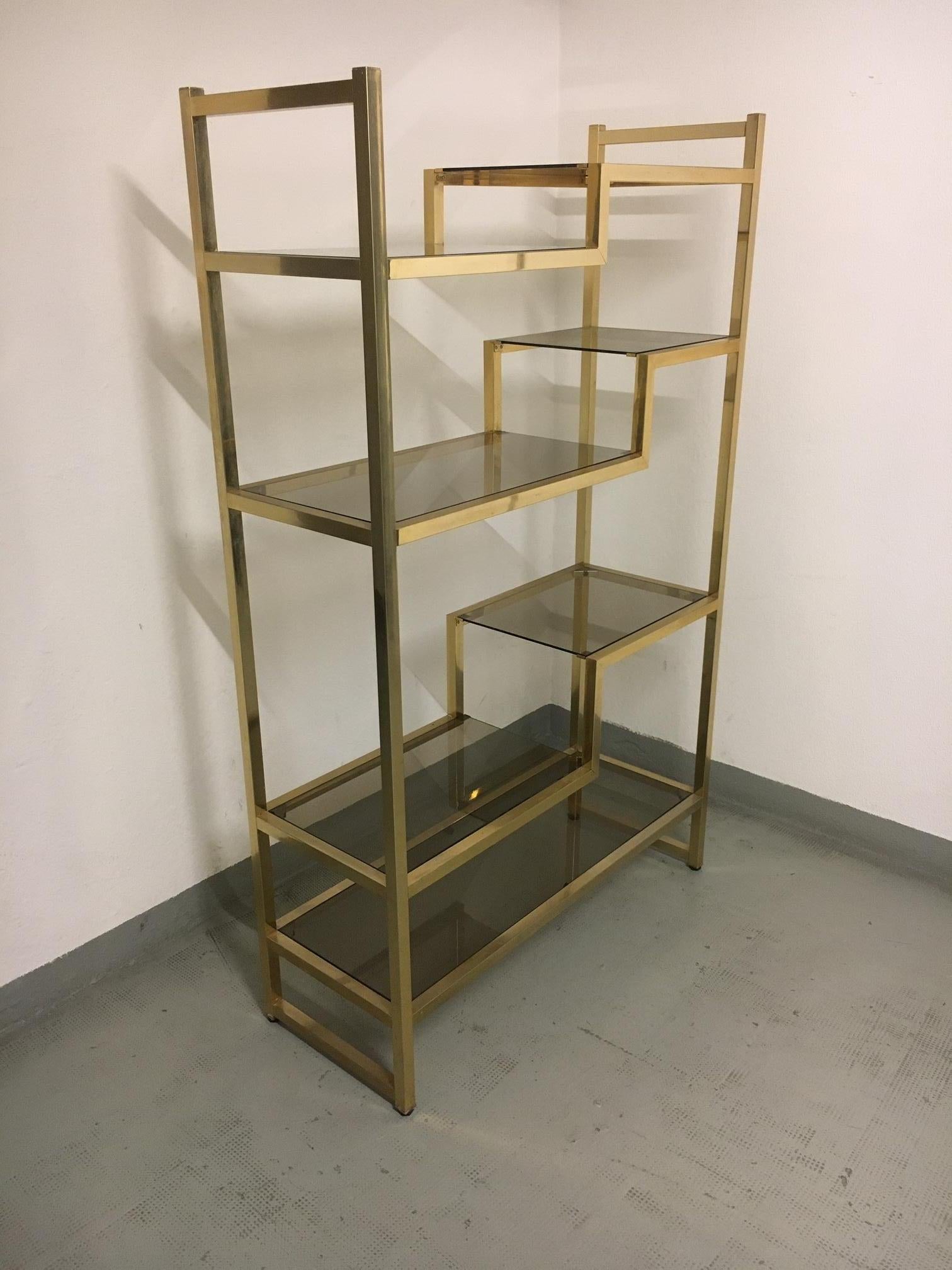 Brass & Glass Vintage Shelving in the Style of Romeo Rega, Italy Ca. 1970s 5