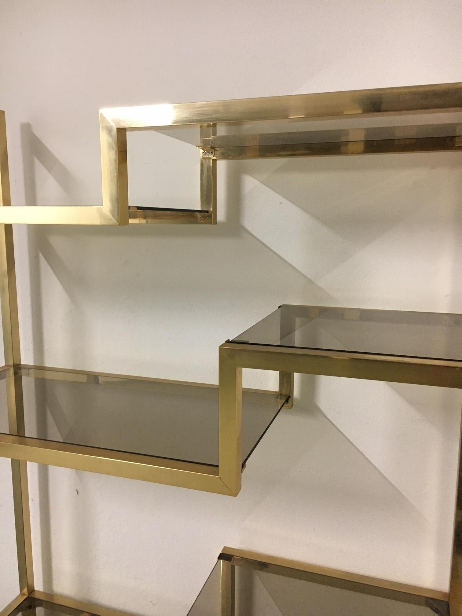 Brass & Glass Vintage Shelving in the Style of Romeo Rega, Italy Ca. 1970s In Good Condition In Geneva, CH