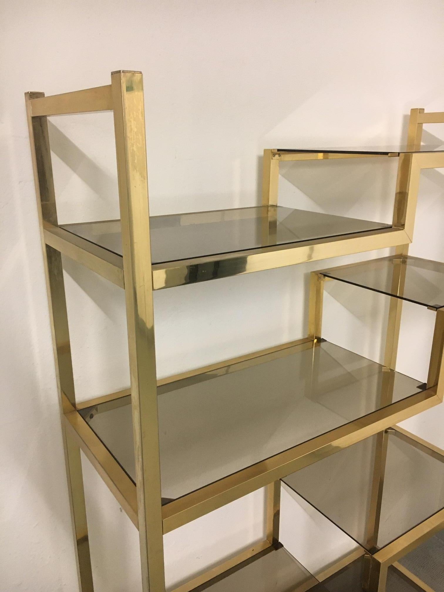 Late 20th Century Brass & Glass Vintage Shelving in the Style of Romeo Rega, Italy Ca. 1970s