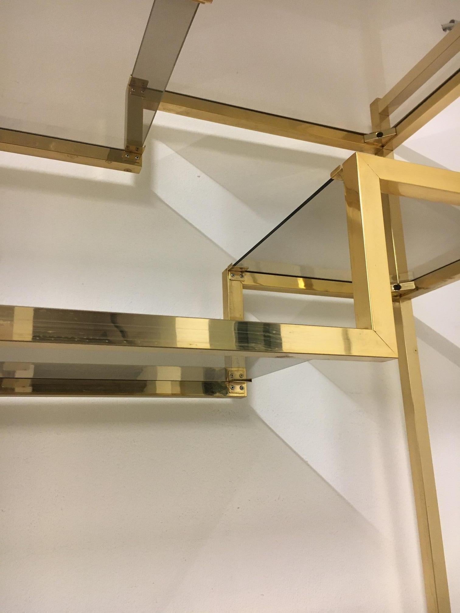 Brass & Glass Vintage Shelving in the Style of Romeo Rega, Italy Ca. 1970s 2