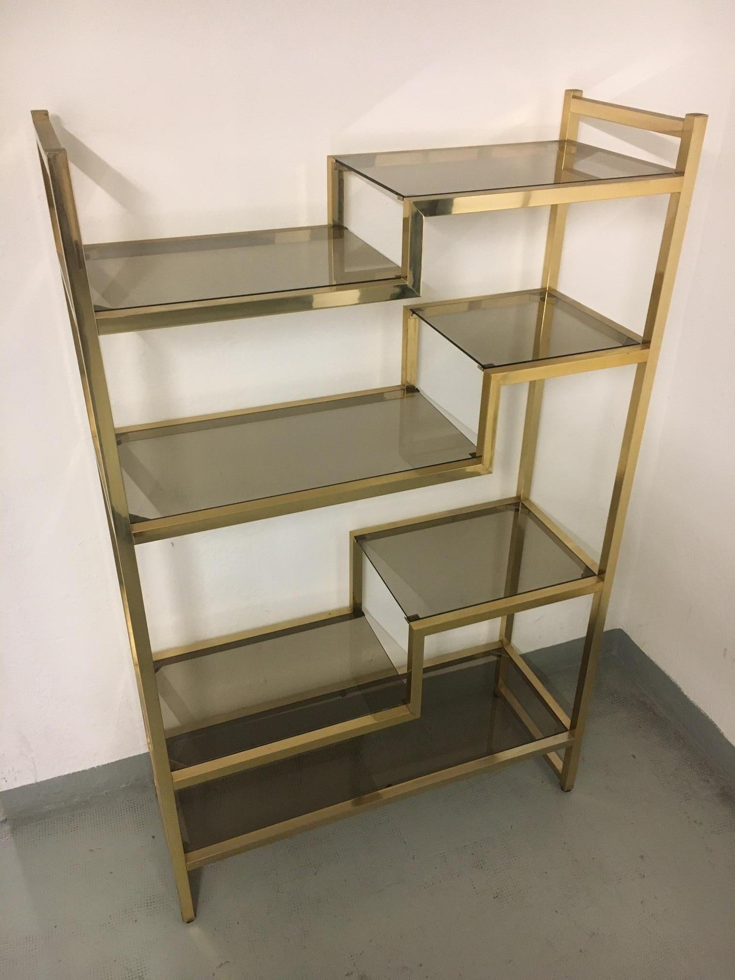 Brass & Glass Vintage Shelving in the Style of Romeo Rega, Italy Ca. 1970s 3