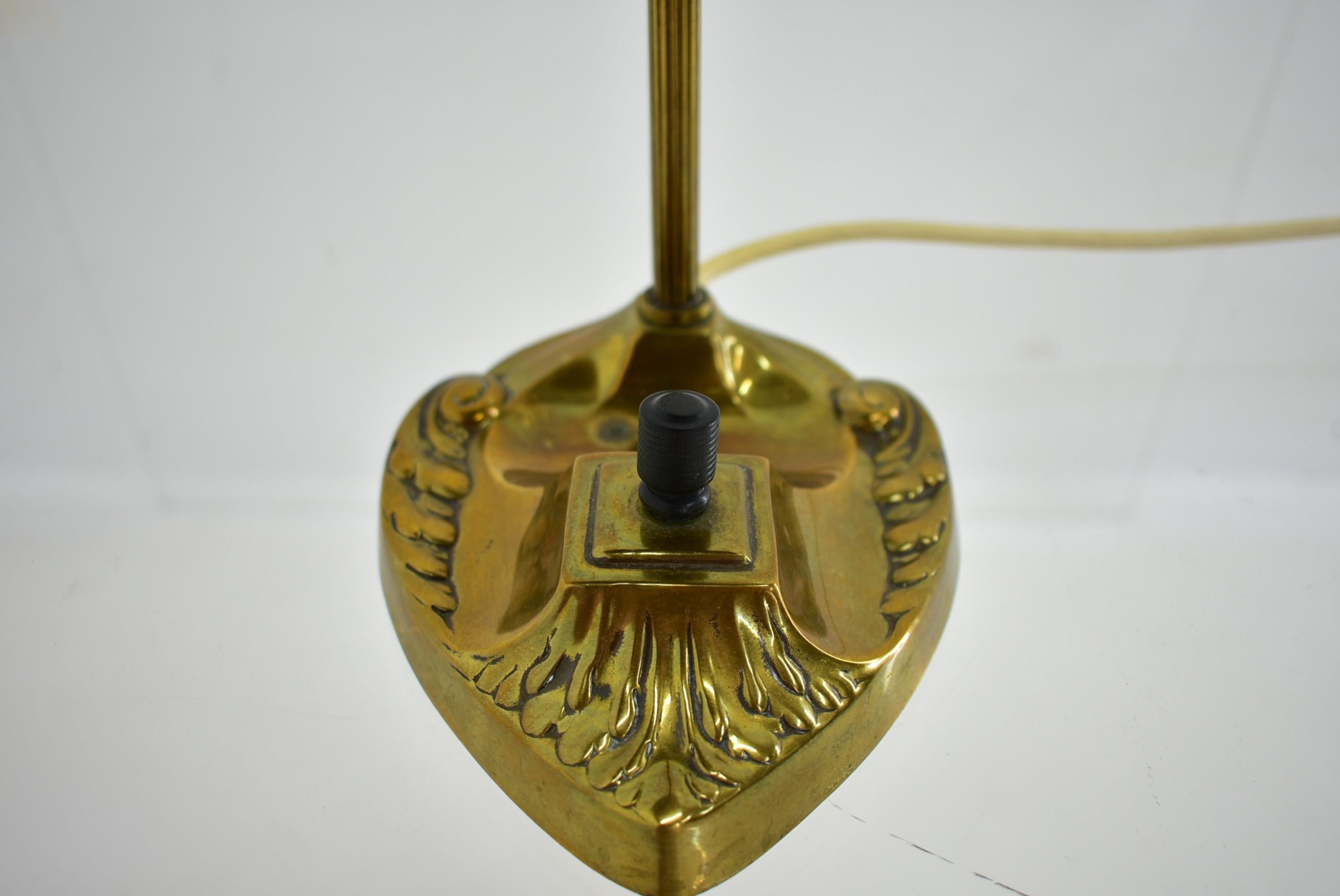 Brass Glass Vintage Table Lamp Style Vienna Secession, 1930s, Austria For Sale 6