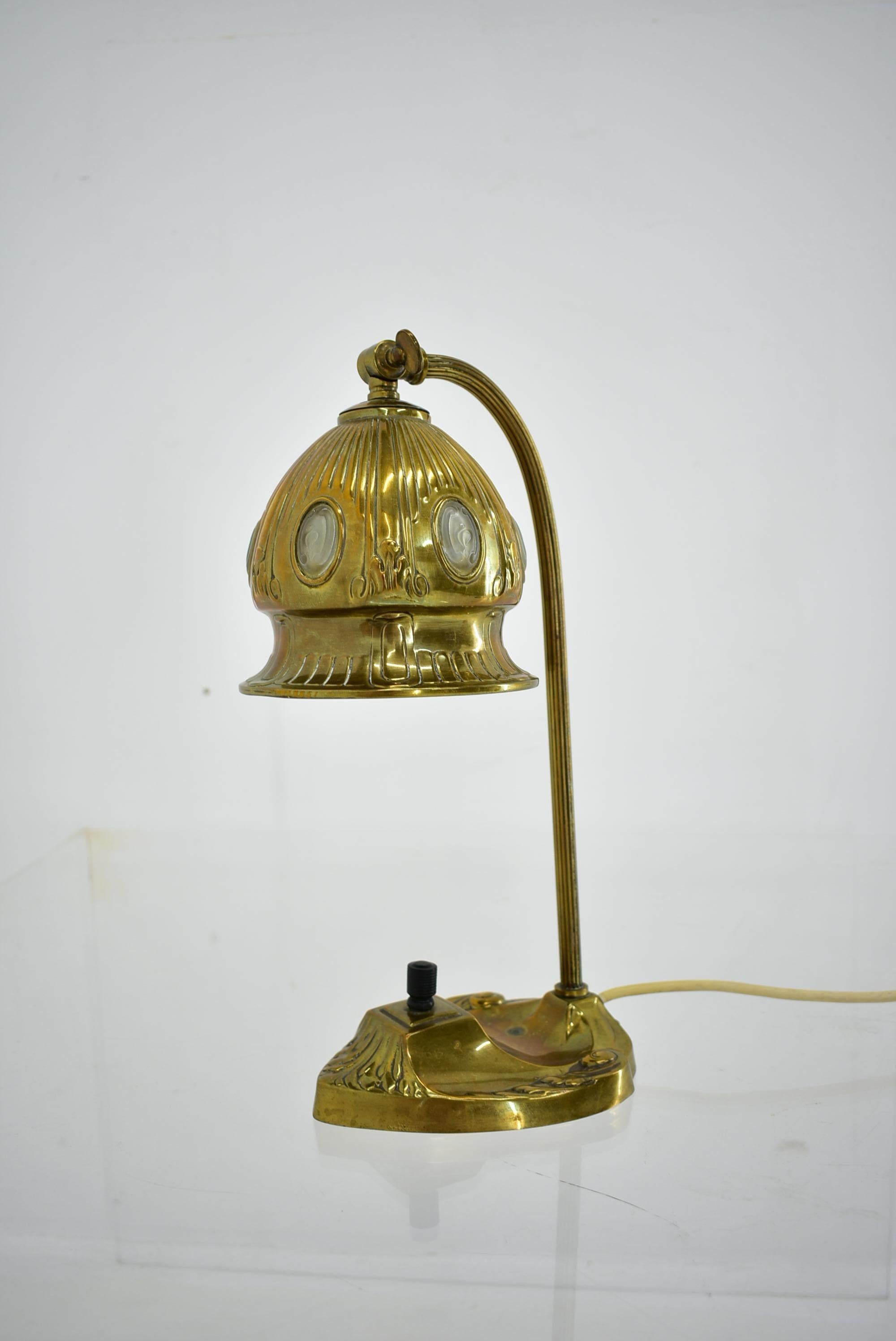 Brass Glass Vintage Table Lamp Style Vienna Secession, 1930s, Austria For Sale 7