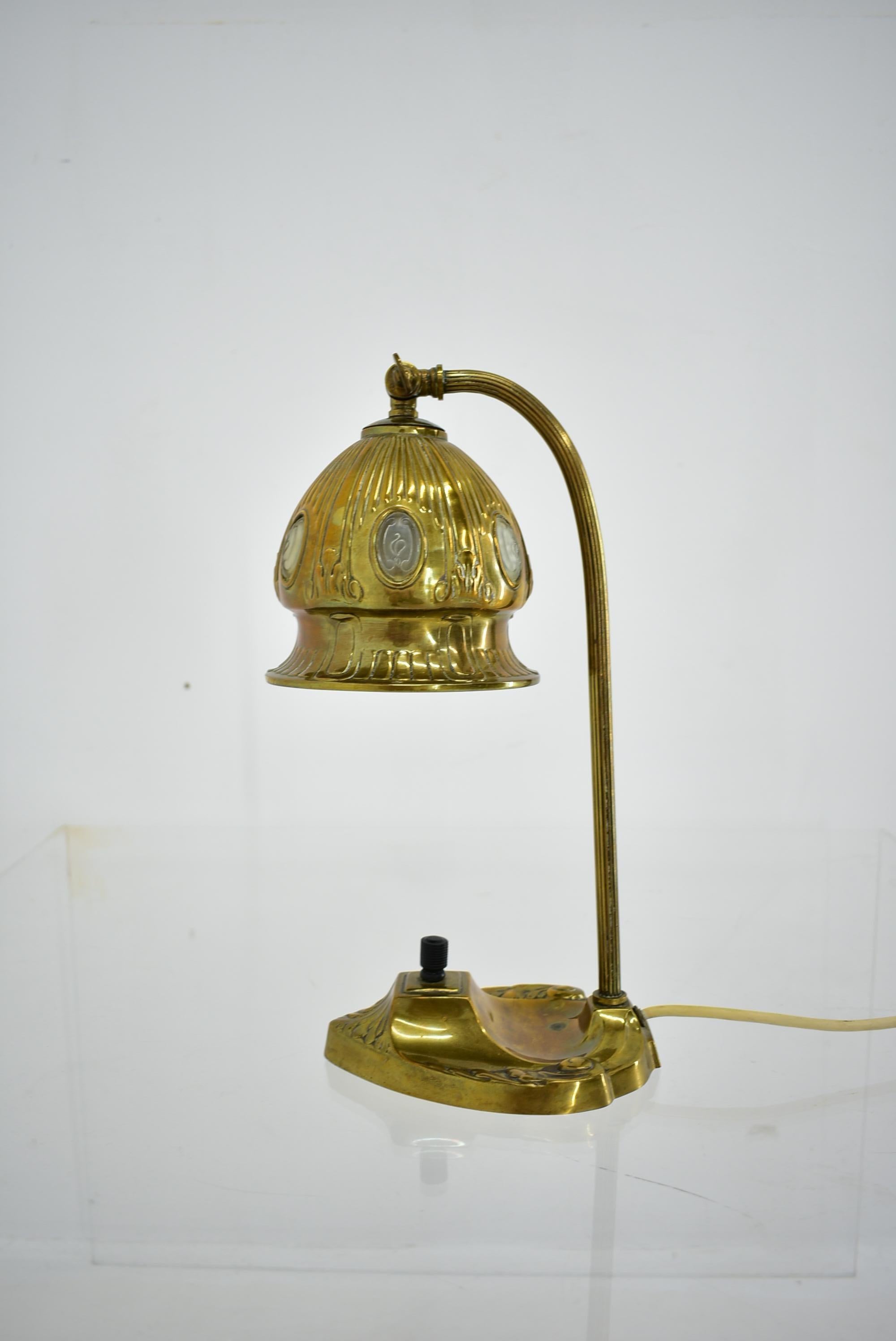 Brass Glass Vintage Table Lamp Style Vienna Secession, 1930s, Austria For Sale 8