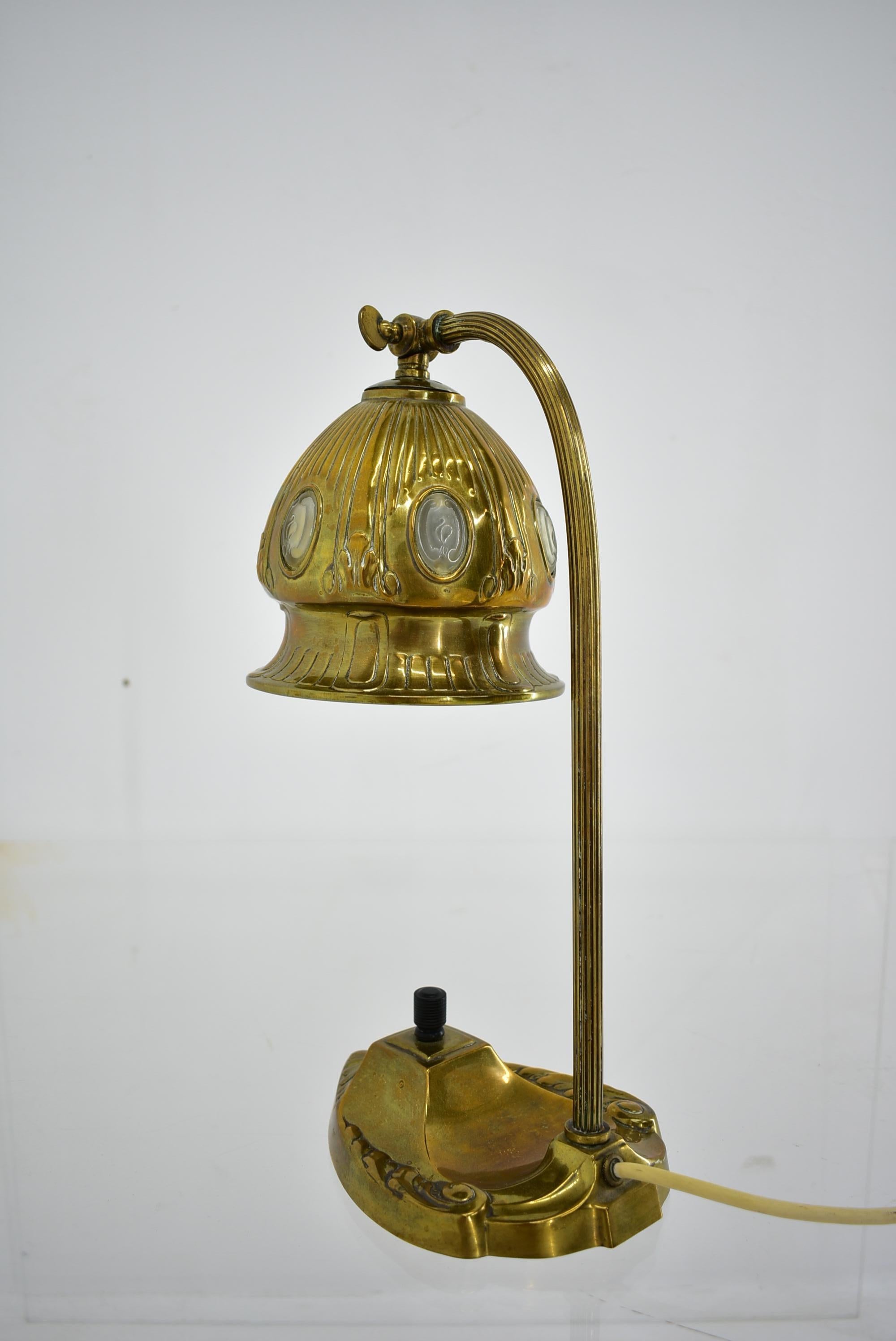 Brass Glass Vintage Table Lamp Style Vienna Secession, 1930s, Austria For Sale 9