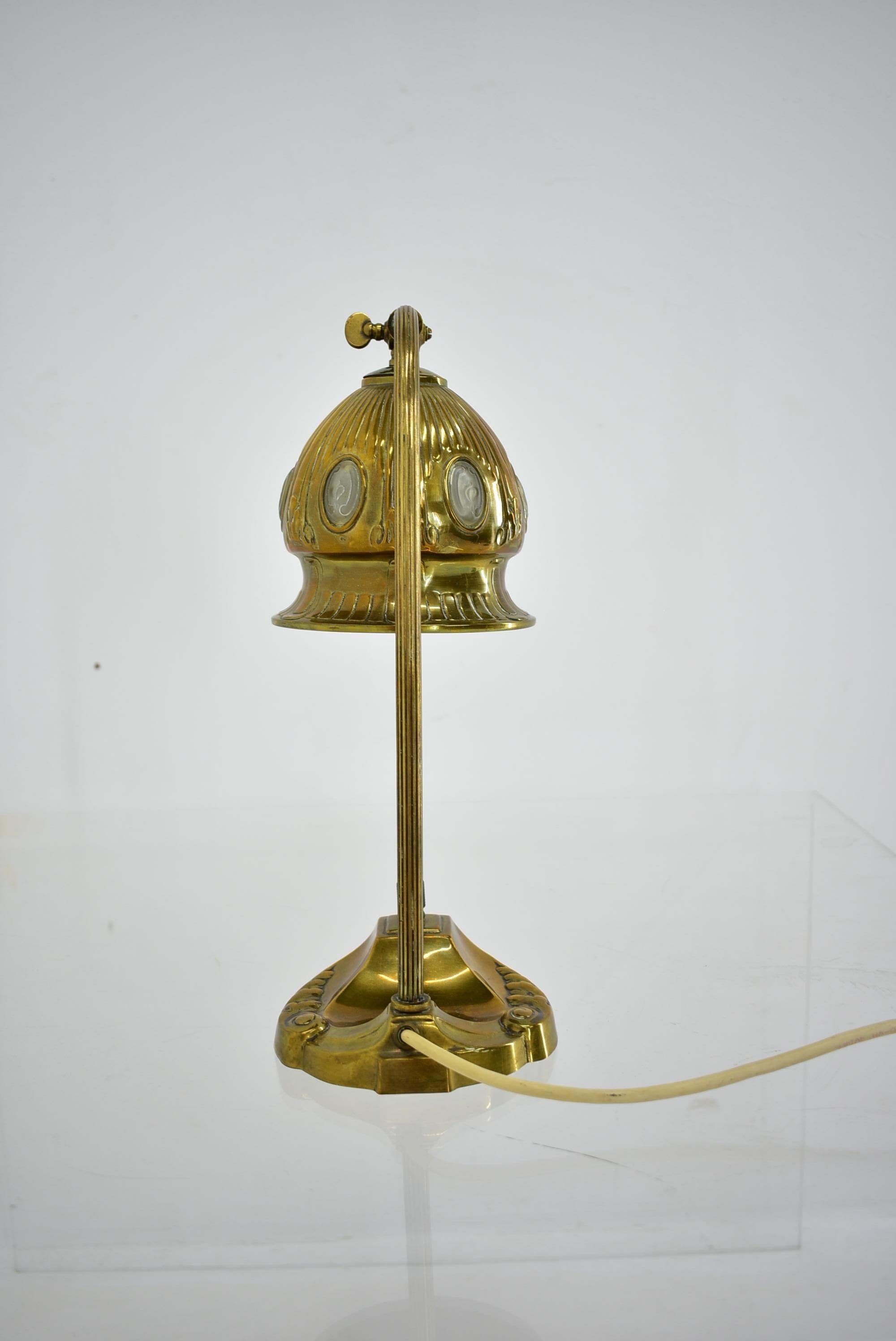 Brass Glass Vintage Table Lamp Style Vienna Secession, 1930s, Austria For Sale 10