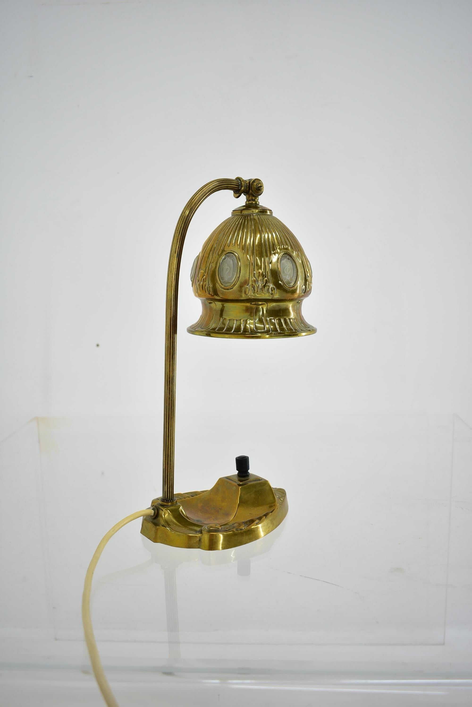 Brass Glass Vintage Table Lamp Style Vienna Secession, 1930s, Austria For Sale 11