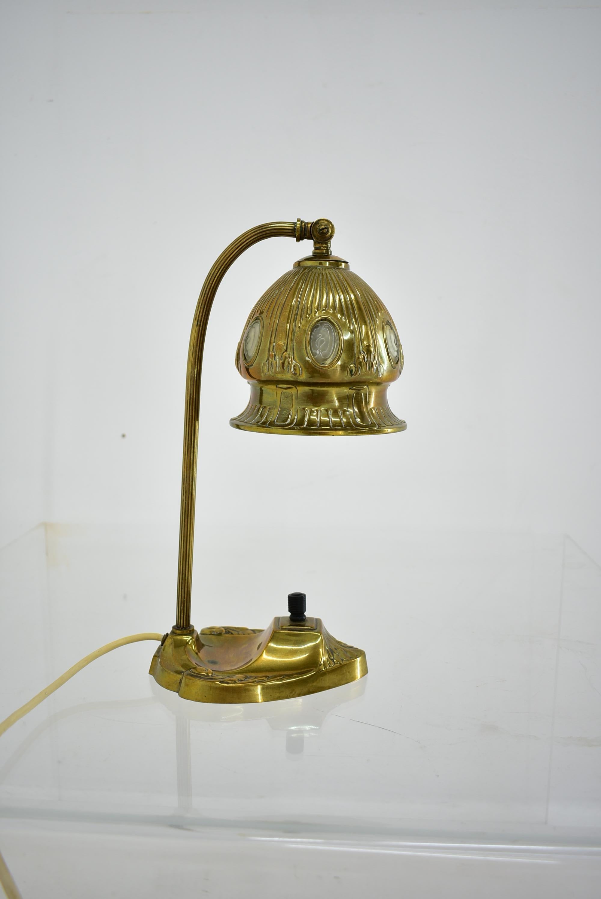 Brass Glass Vintage Table Lamp Style Vienna Secession, 1930s, Austria For Sale 12