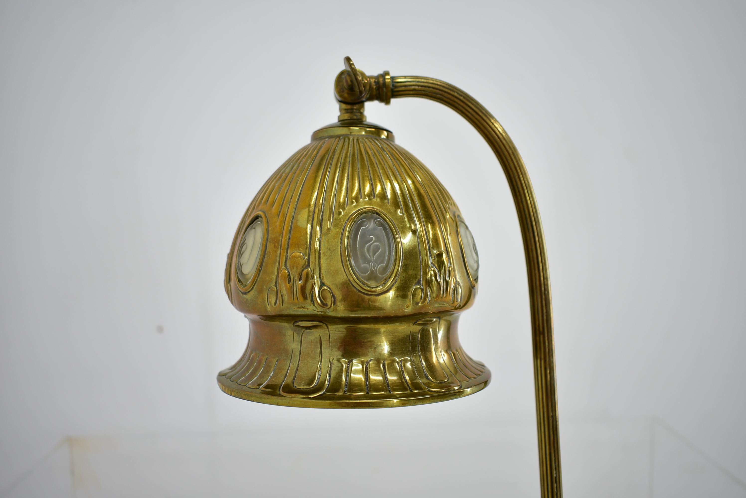 Austrian Brass Glass Vintage Table Lamp Style Vienna Secession, 1930s, Austria For Sale