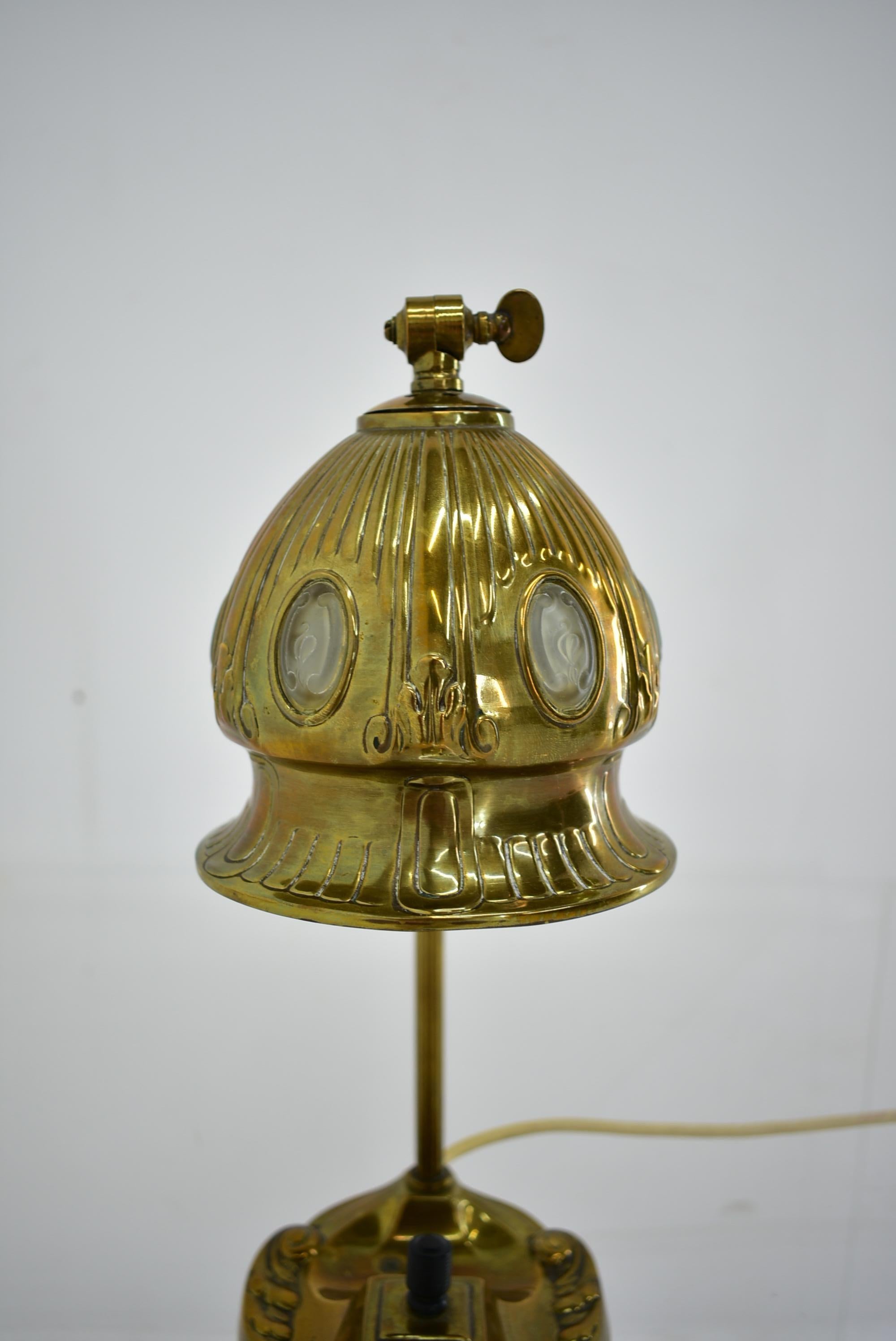 Brass Glass Vintage Table Lamp Style Vienna Secession, 1930s, Austria For Sale 3