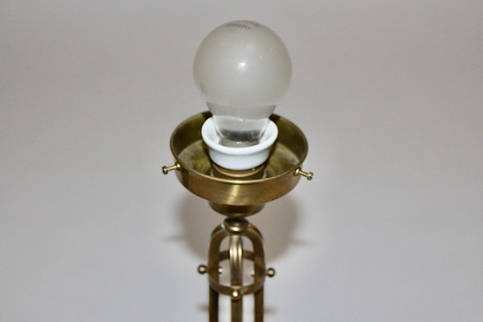 Brass Glass Vintage Table Lamp Style Vienna Secession, 1950s, Austria For Sale 6