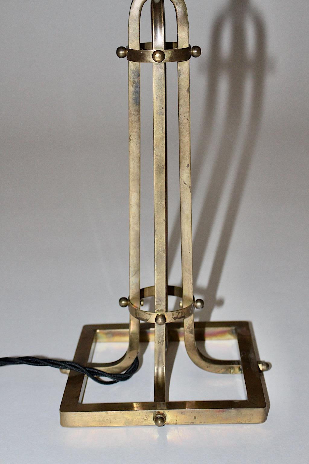 Brass Glass Vintage Table Lamp Style Vienna Secession, 1950s, Austria For Sale 7