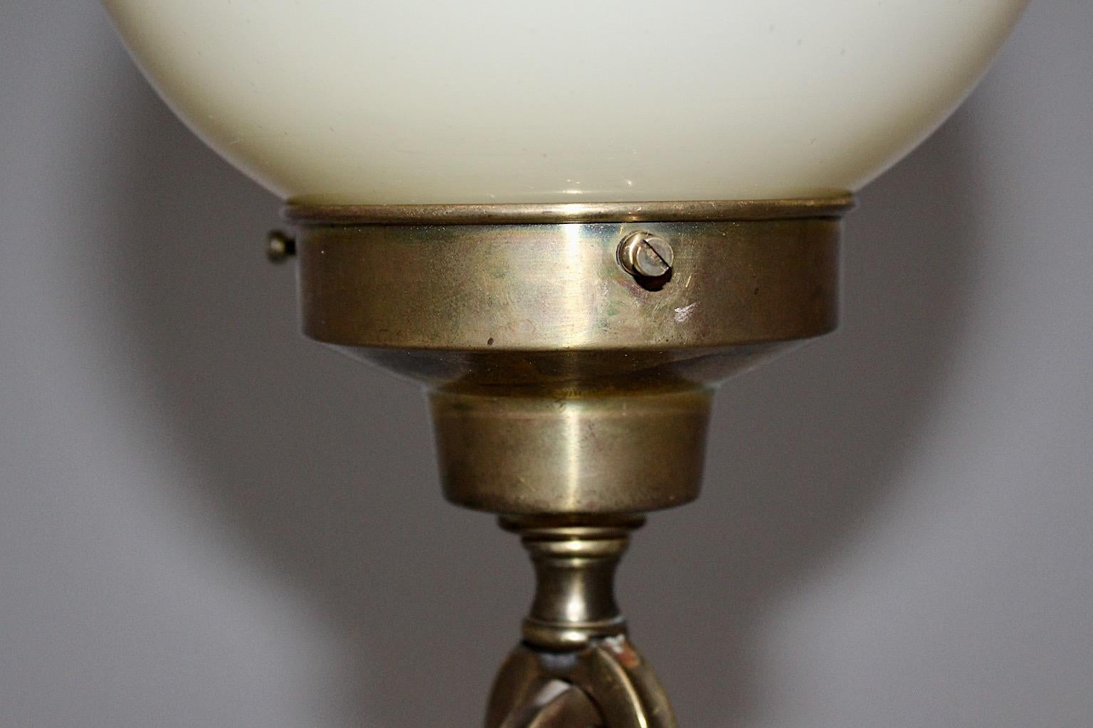 Brass Glass Vintage Table Lamp Style Vienna Secession, 1950s, Austria For Sale 1