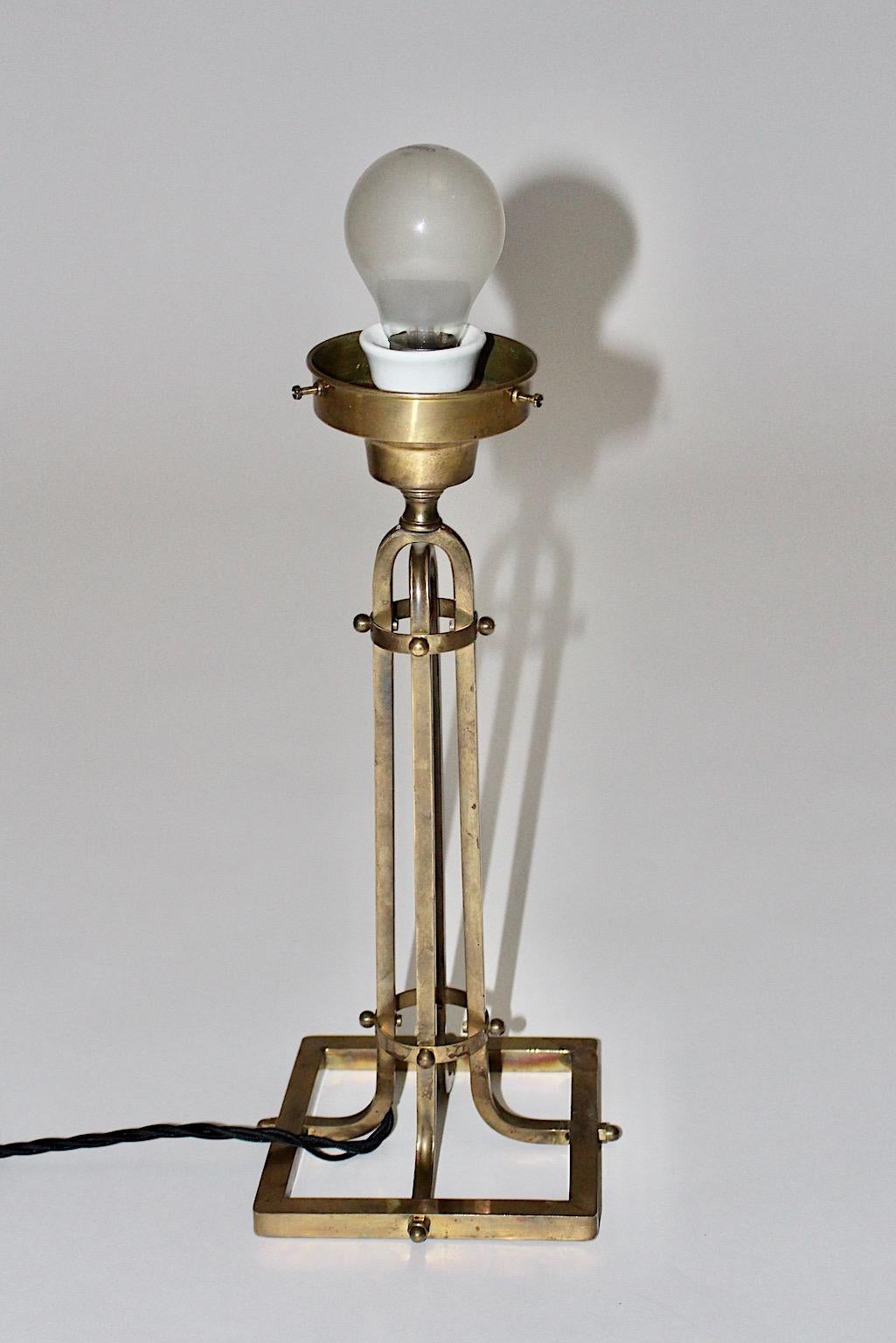 Brass Glass Vintage Table Lamp Style Vienna Secession, 1950s, Austria For Sale 3