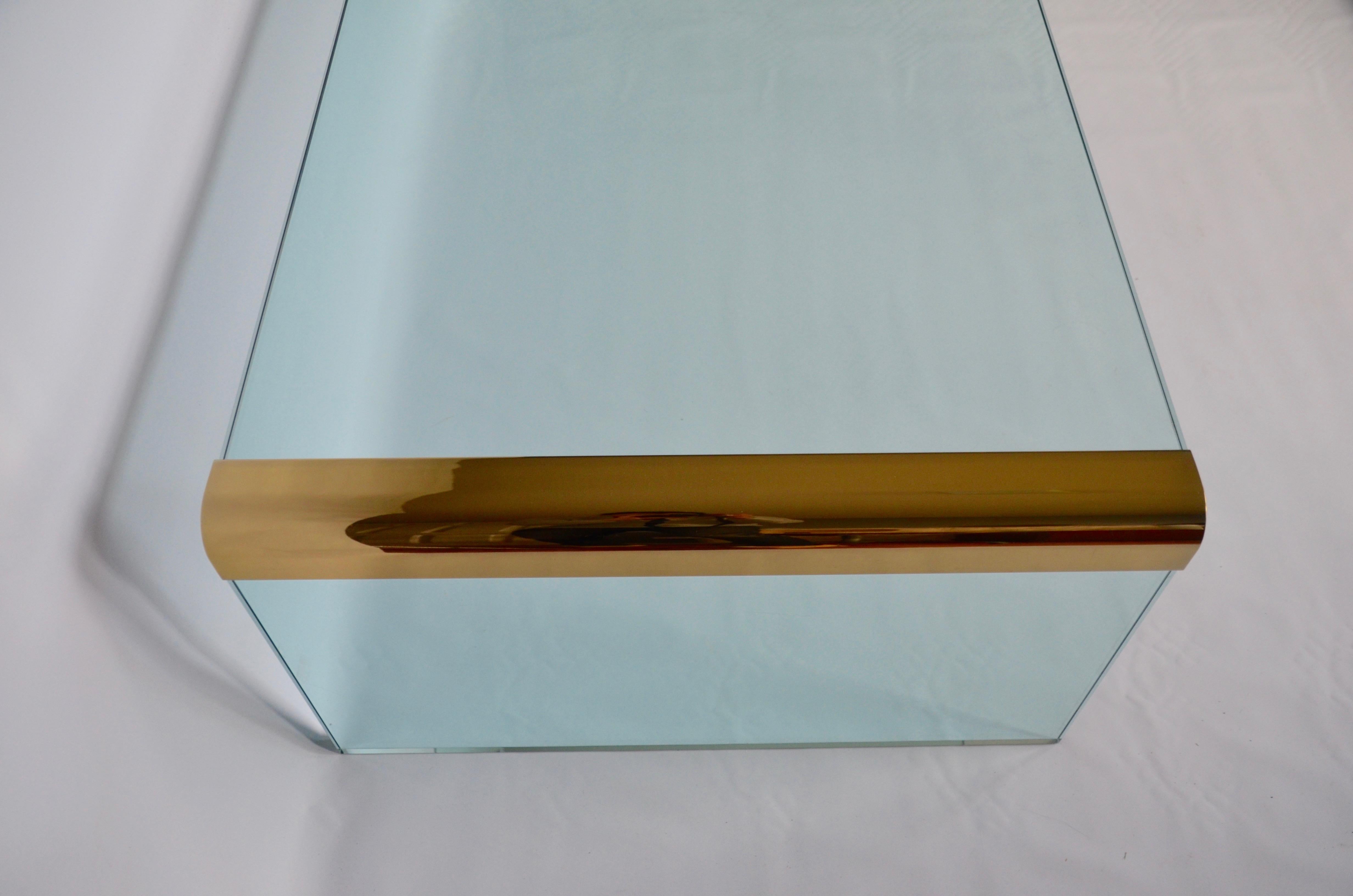Brass and Glass Waterfall Table by Leon Rosen for Pace Collection For Sale 2
