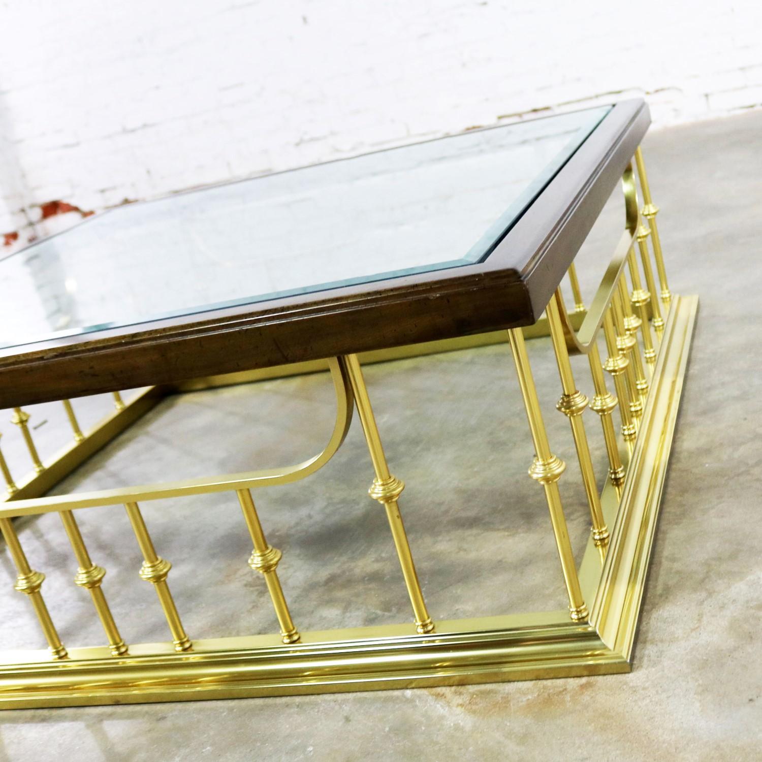 Brass Glass Wood Fireplace Fender Style Erwin Lambeth Large Square Coffee Table 8