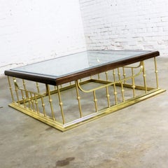 Brass Glass Wood Fireplace Fender Style Erwin Lambeth Large Square Coffee Table