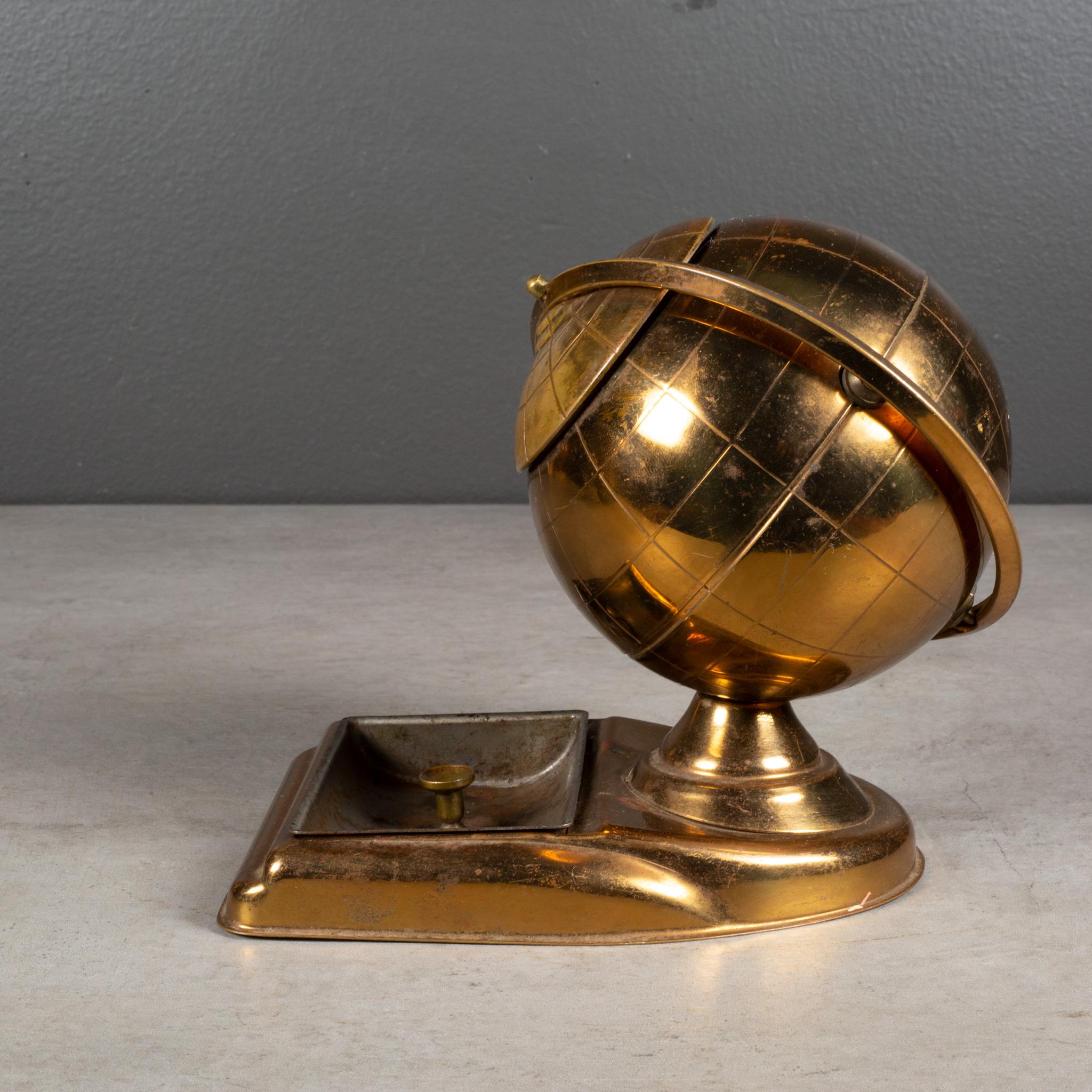 Mid-Century Modern Brass Globe Cigarette Holder and Ashtray/Coin Dish, circa 1960 For Sale